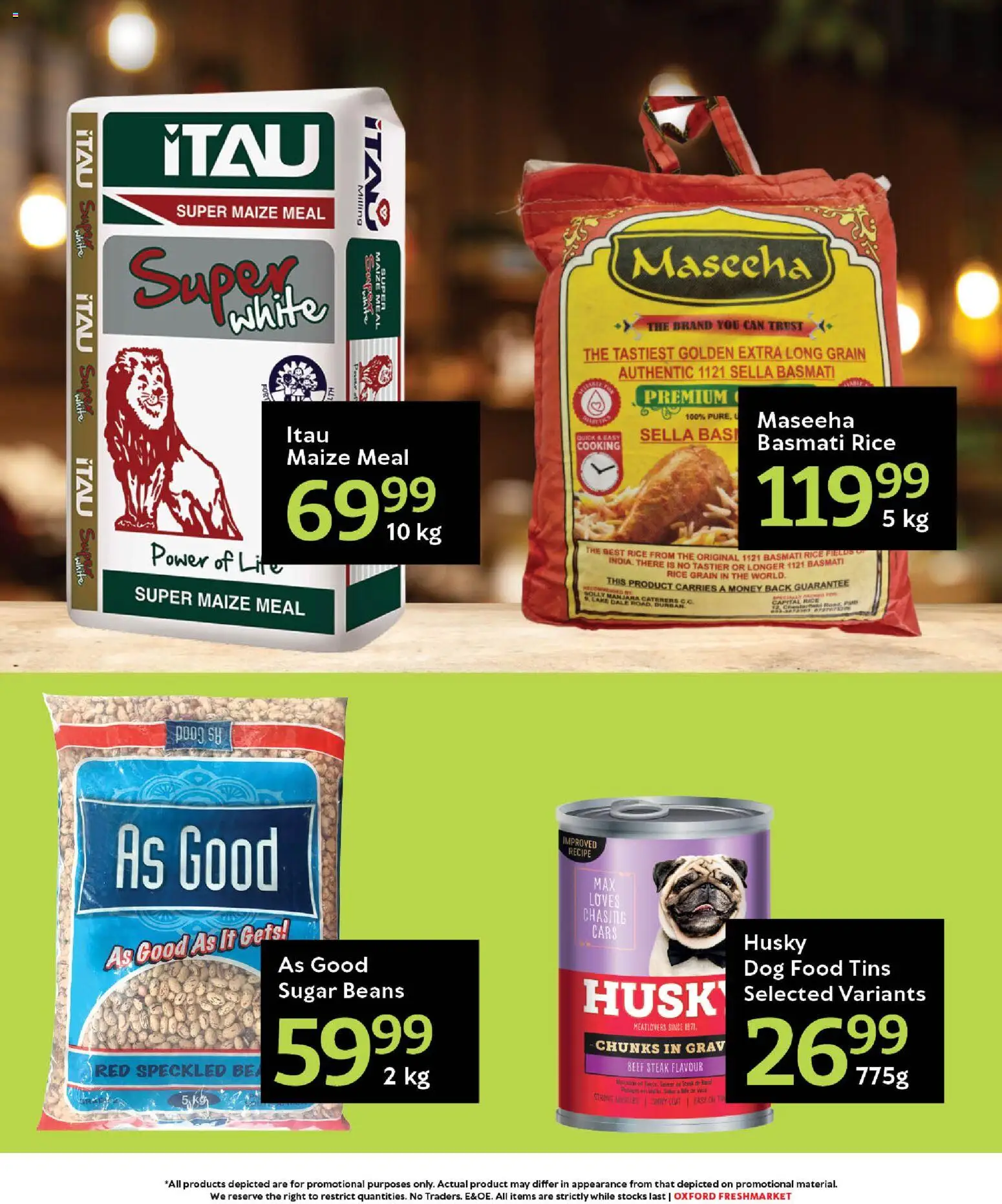 New Oxford Freshmarket catalogue – valid from 19.01.2026 | Page: 4 | Products: Beans, Maize meal, Rice, Dog food