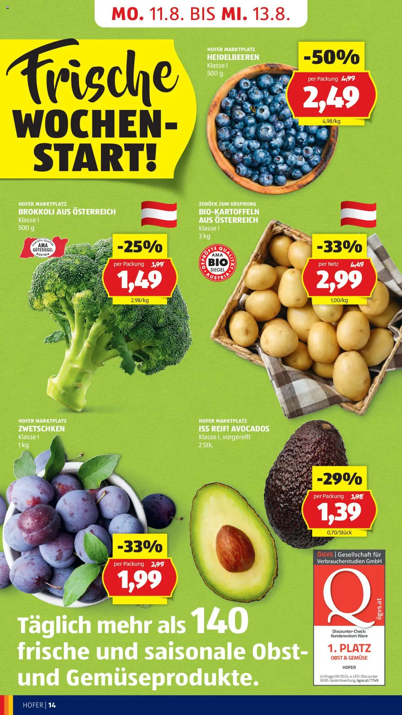 Hofer Flugblatt gültig ab 08.08.2025 | Seite: 16 | Produkte: Gemüse, Obst