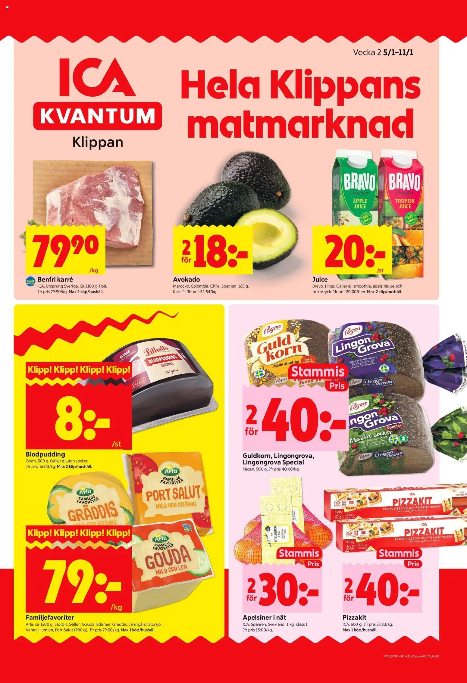 ICA Kvantum reklamblad aktuell från 05.01.2026 | Sida: 1 | Produkter: Galler, Juice, Apelsiner, Pizzakit