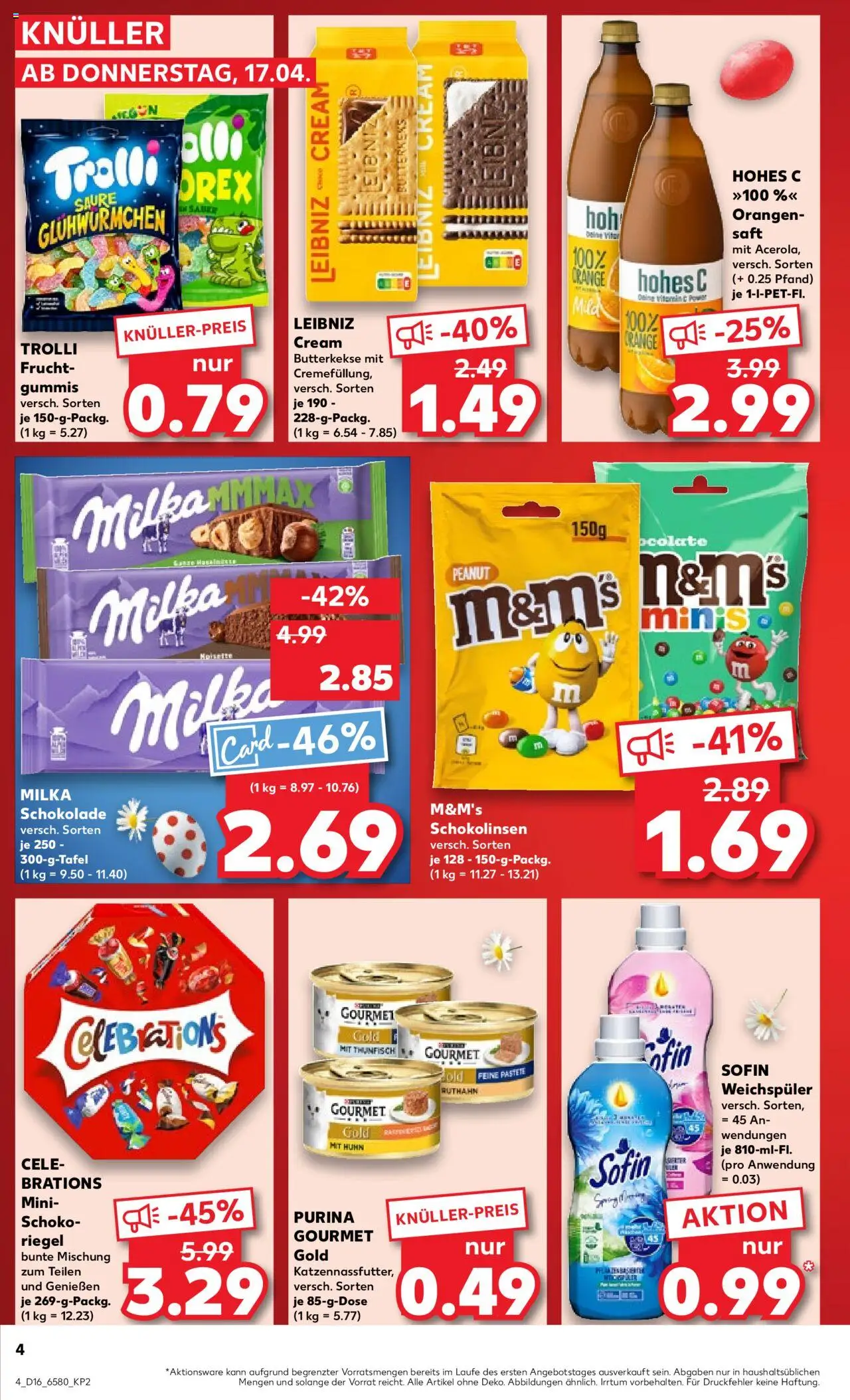 Kaufland - Hamburg, Bergedorfer Straße 106 - gültig ab dem 17.04.2025 | Seite: 4 | Produkte: Thunfisch, Milka schokolade, M&M's, Purina gourmet gold