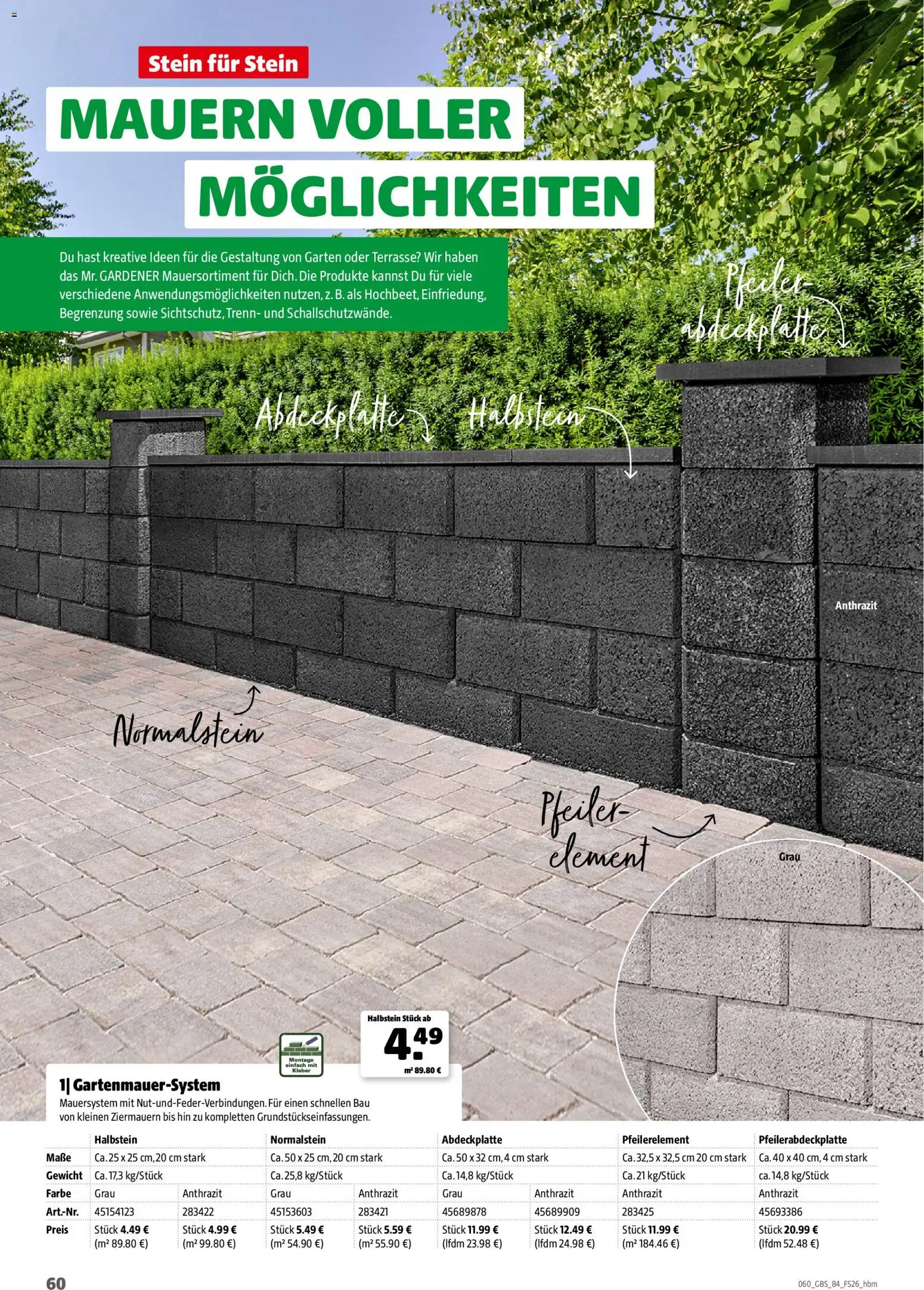 Hagebau Gartenbaustoffsortiment – gültig ab 02.03.2026 | Seite: 60 | Produkte: Gewicht
