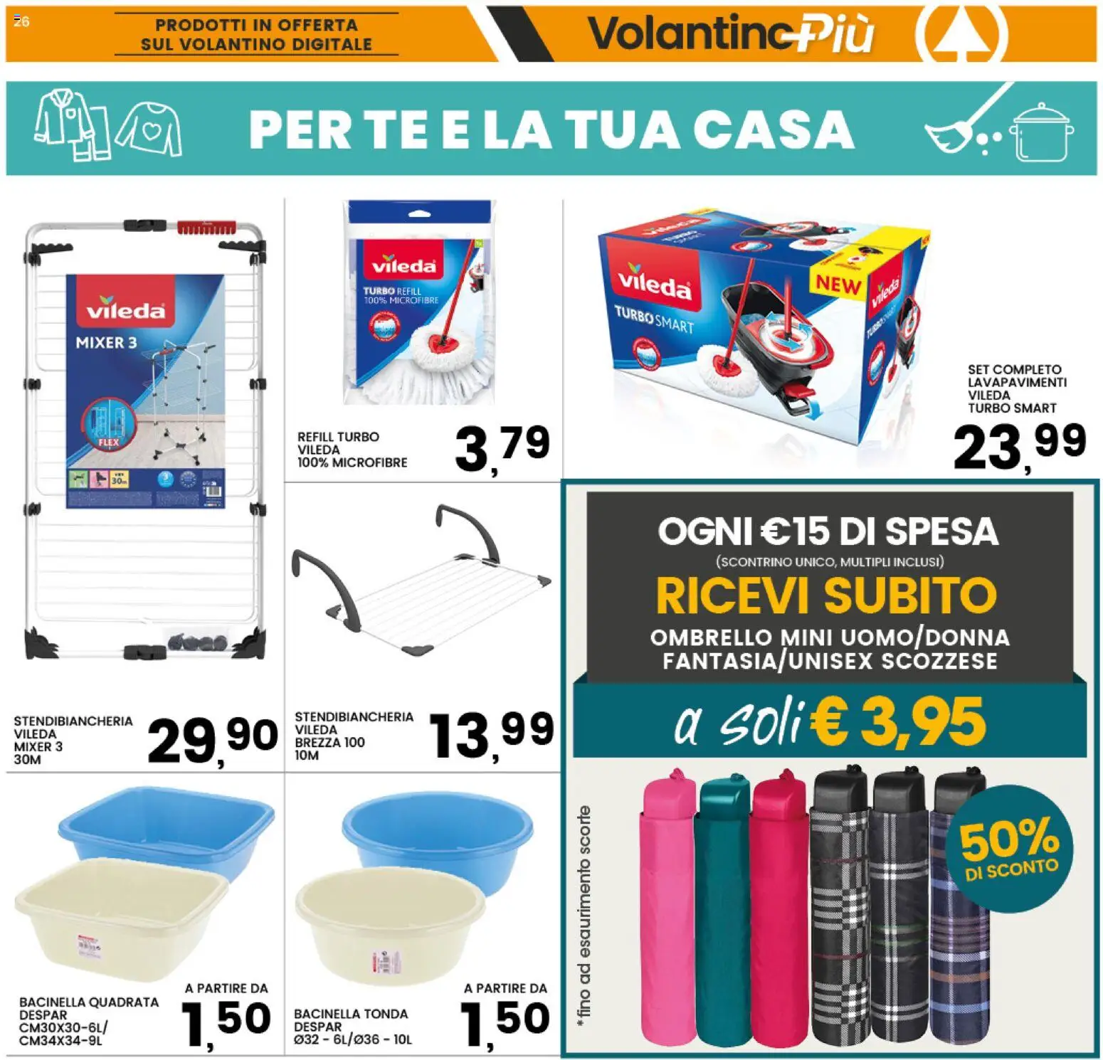 Volantino Interspar del 12.02.2026 | Pagina: 26 | Prodotti: Tè, Stendibiancheria, Ombrello, Mixer