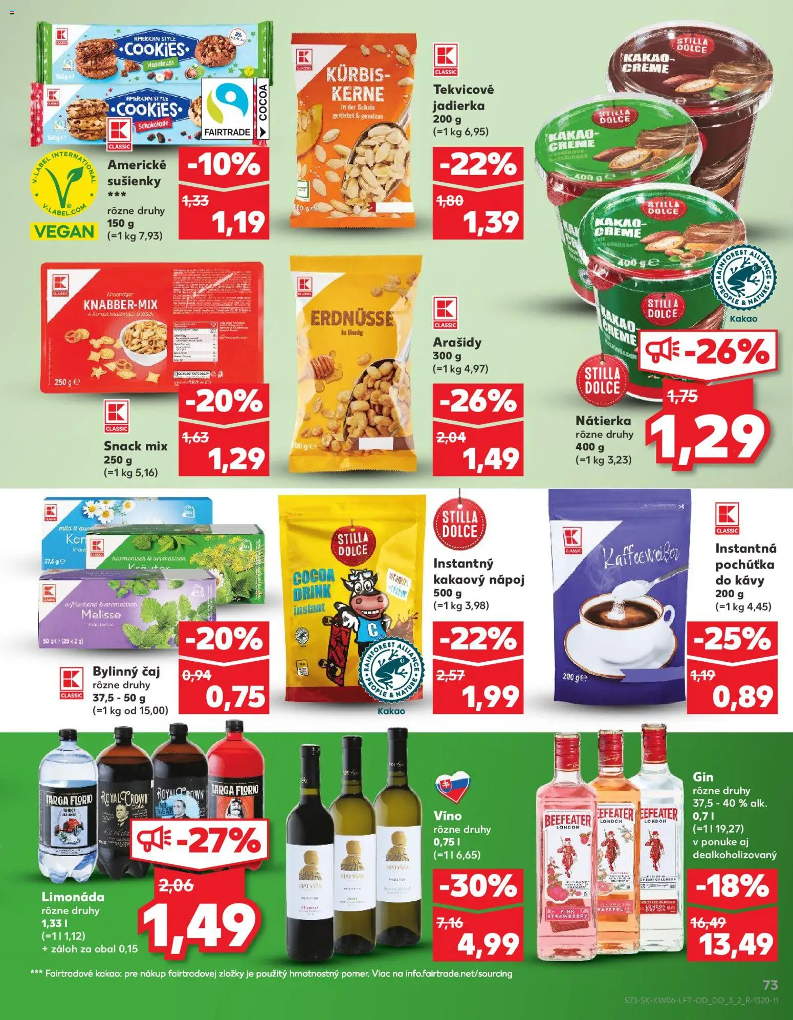 Nové Kaufland akcie – leták je platný od 05.02.2026 | Strana: 73 | Produkty: Beefeater, Víno, Arašidy, Kakao