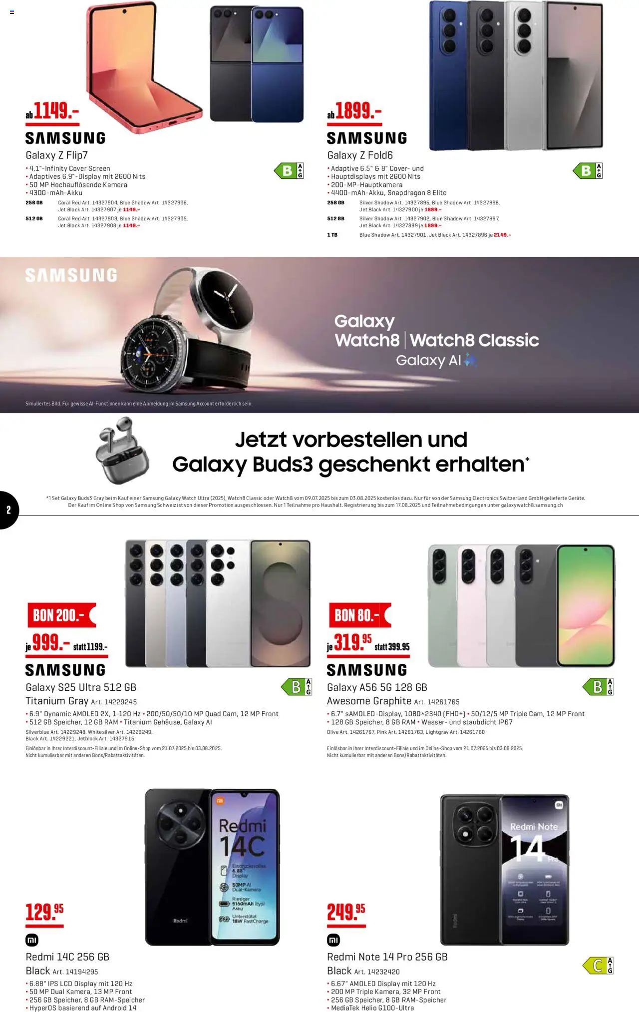 Interdiscount Aktionen Mobile ab 21.07.2025 | Seite: 2 | Produkte: Wasser, Kamera, Samsung