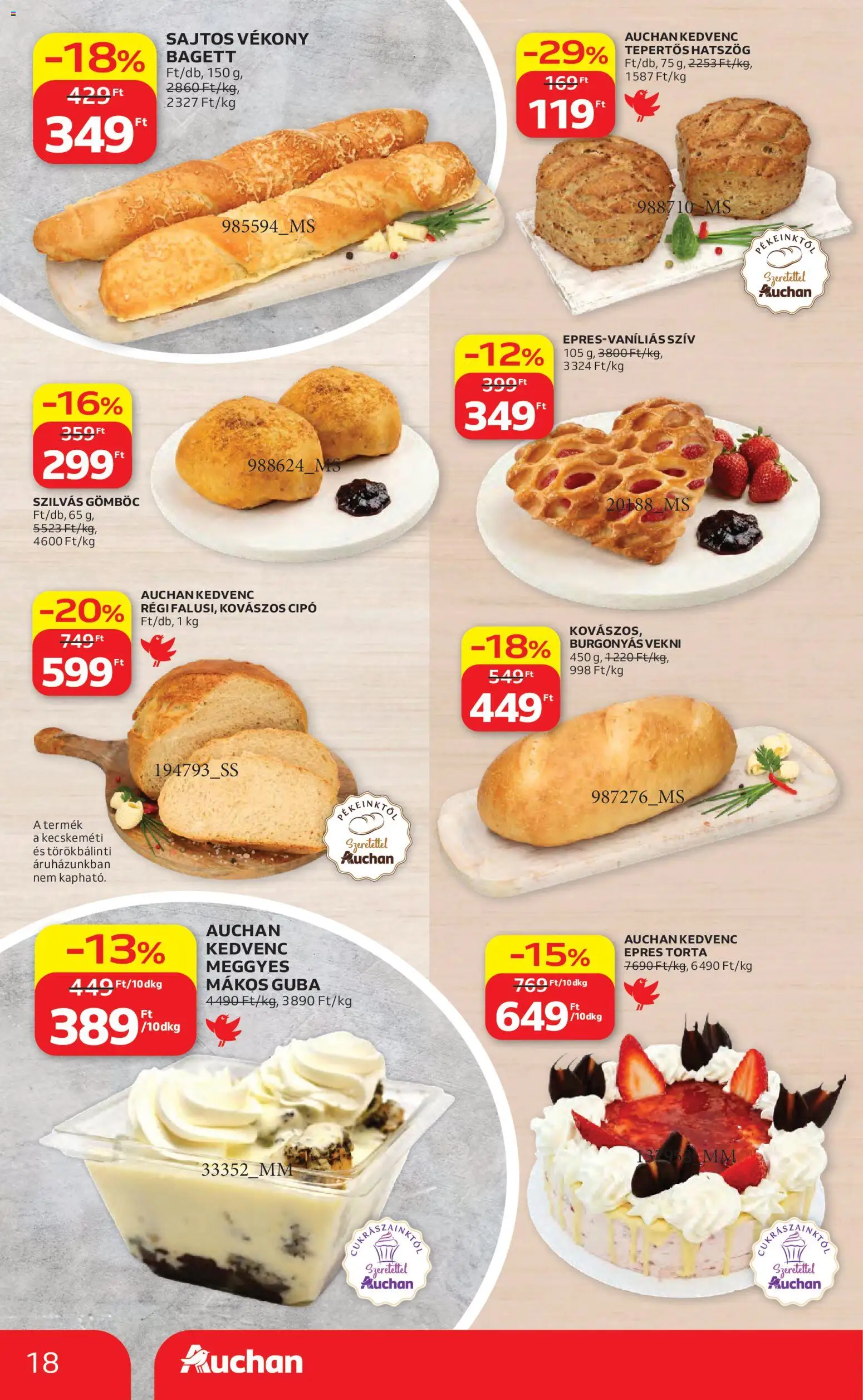 Auchan akciós ujság - amely érvényes a következő dátumtól: 30.04.2026 | Oldal: 18 | Termékek: Kovászos cipó, Torta, Bagett