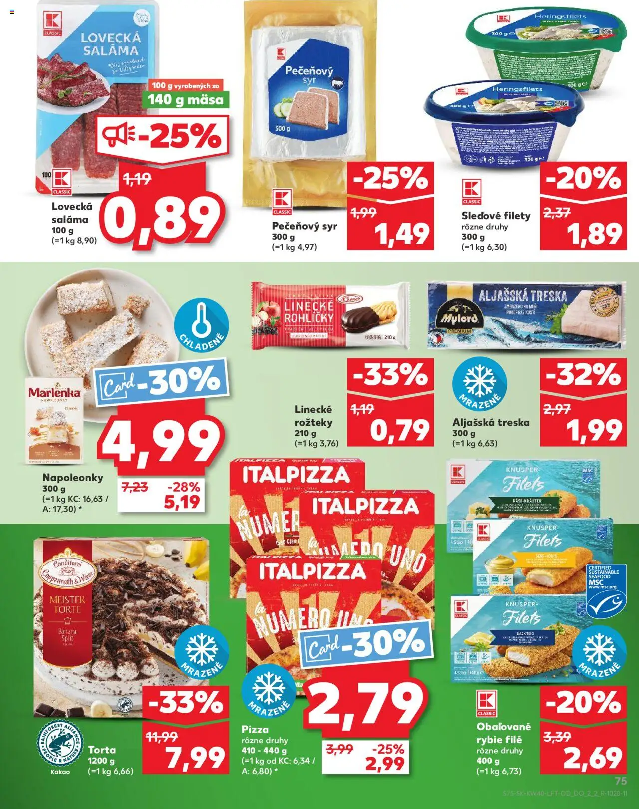 Nové Kaufland akcie – leták je platný od 02.10.2025 | Strana: 75 | Produkty: Syr, Marlenka, Treska, Kakao