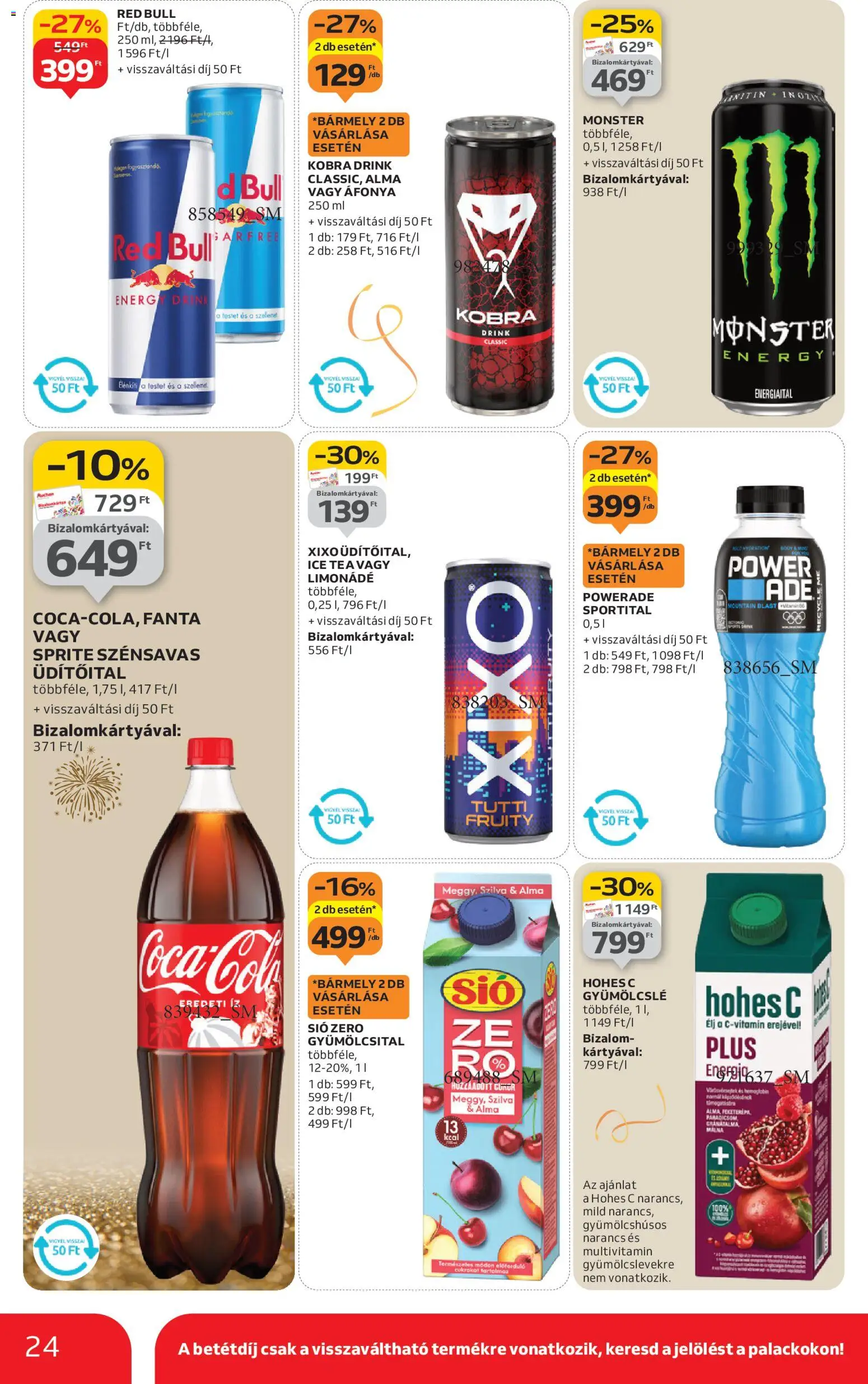 Auchan akciós ujság - amely érvényes a következő dátumtól: 27.12.2025 | Oldal: 24 | Termékek: Gyümölcsital, Ice tea, Hohes c, Alma