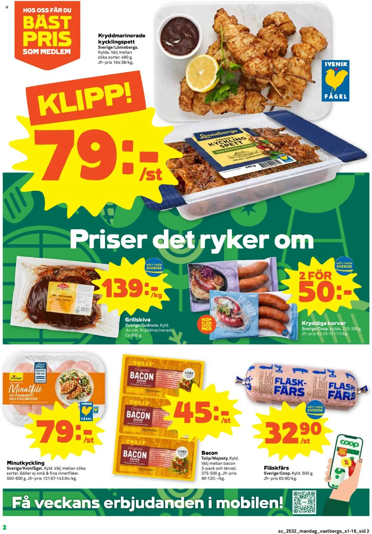 Stora Coop reklamblad aktuell från 04.08.2025 | Sida: 2 | Produkter: Bacon, Galler, Fläsk, Chorizo