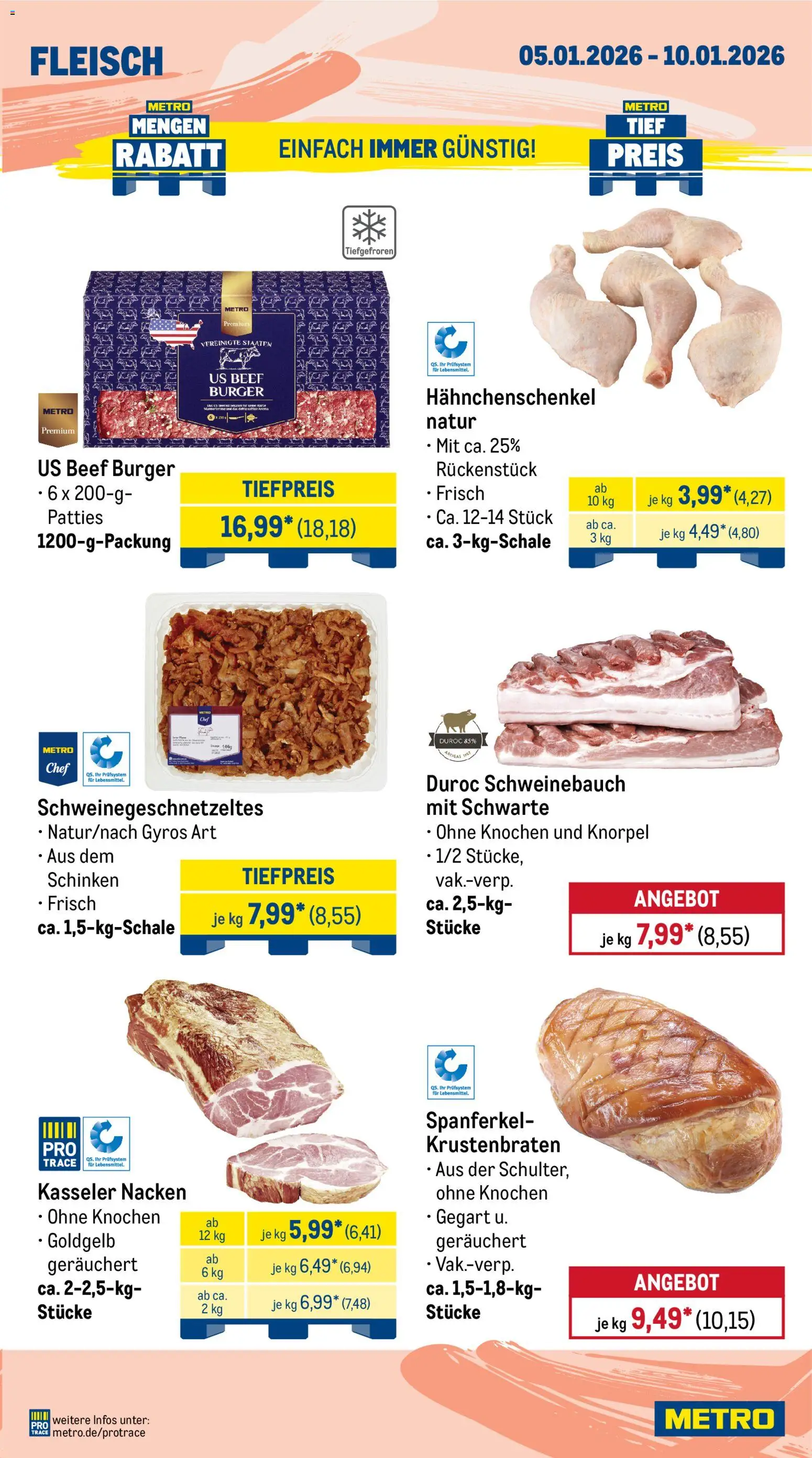 Metro Prospekt 	 – gültig ab 05.01.2026 | Seite: 3 | Produkte: Hahnchenschenkel, Schweinebauch, Burger, Fleisch