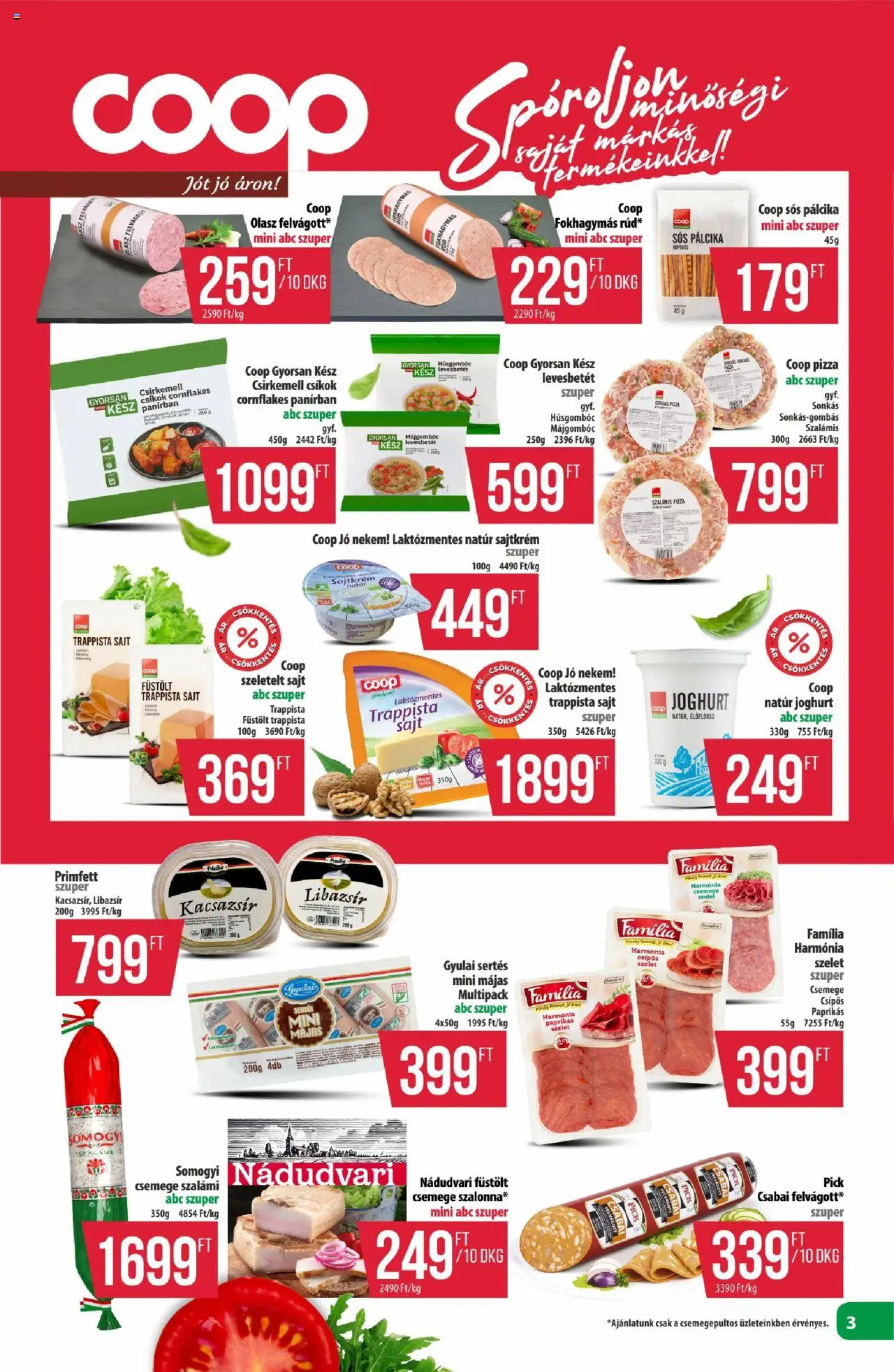 COOP akciós ujság - amely érvényes a következő dátumtól: 28.08.2025 | Oldal: 3 | Termékek: Sajt, Joghurt, Pizza, Kacsazsir