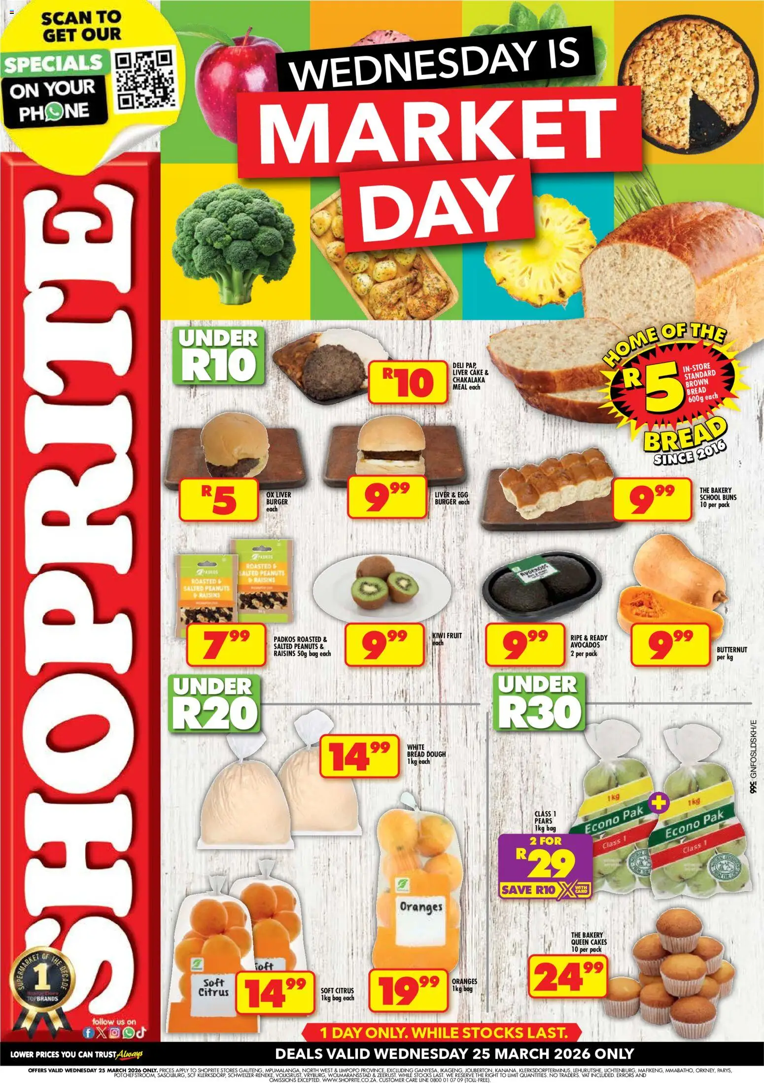 New Shoprite catalogue – valid from 25.03.2026 | Page: 1 | Products: Bakery, Kiwi, Raisins, Fruit