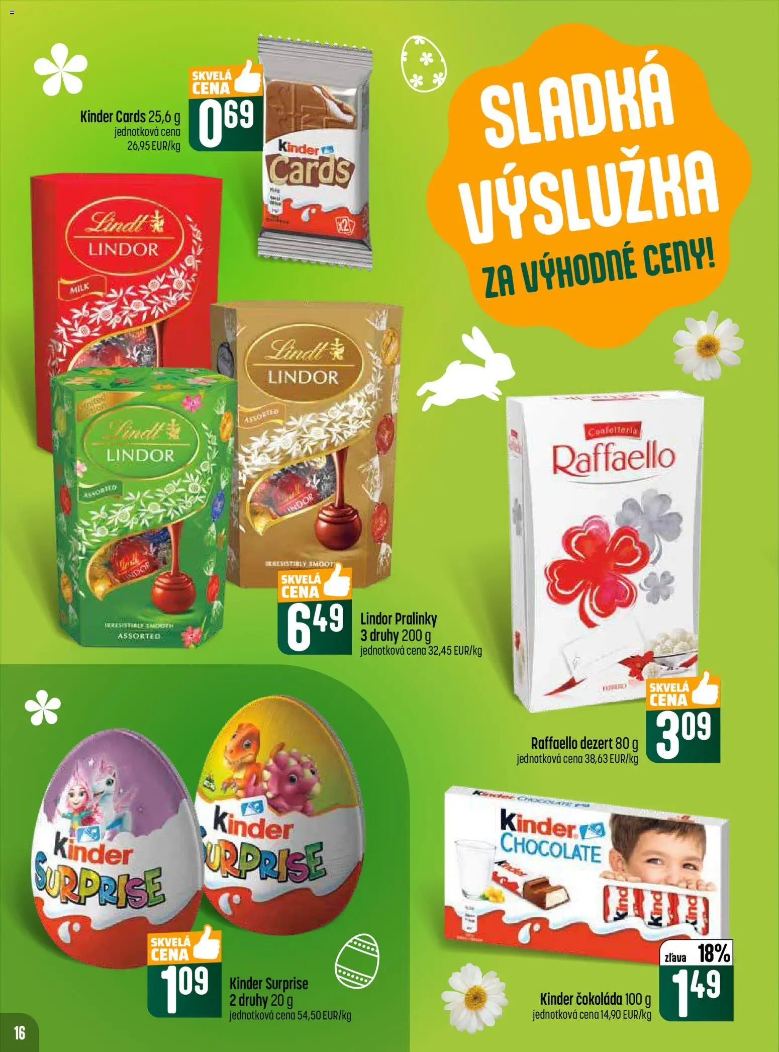 Nové COOP Jednota akcie – leták je platný od 19.03.2026 | Strana: 16 | Produkty: Lindor, Lindt, Kinder, Čokoláda