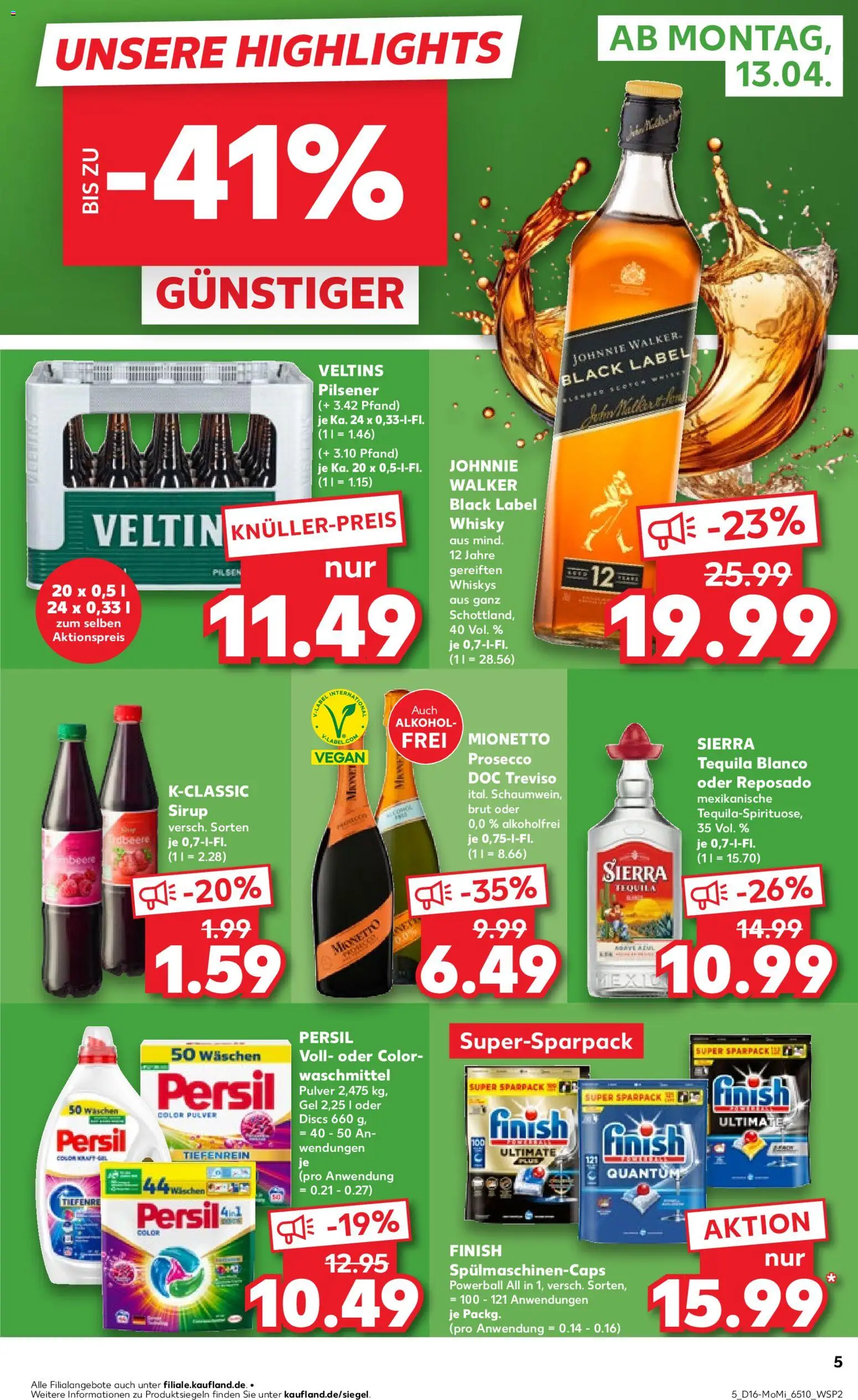 Kaufland Prospekt Köln	 – gültig ab 13.04.2026 | Seite: 5 | Produkte: Whisky, Sirup, Prosecco, Johnnie walker