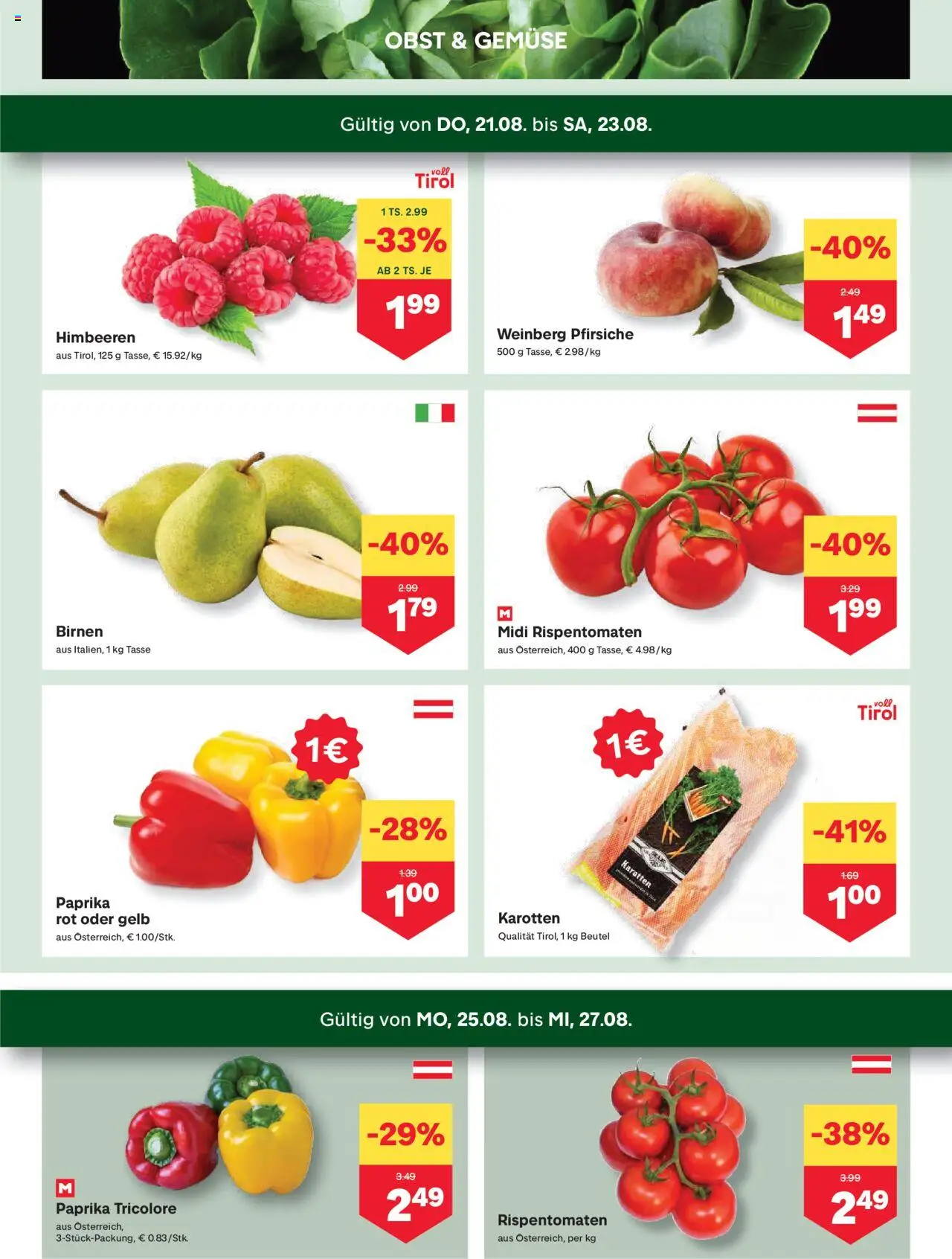 MPREIS Absam gültig ab 21.08.2025 | Seite: 2 | Produkte: Gemüse, Obst