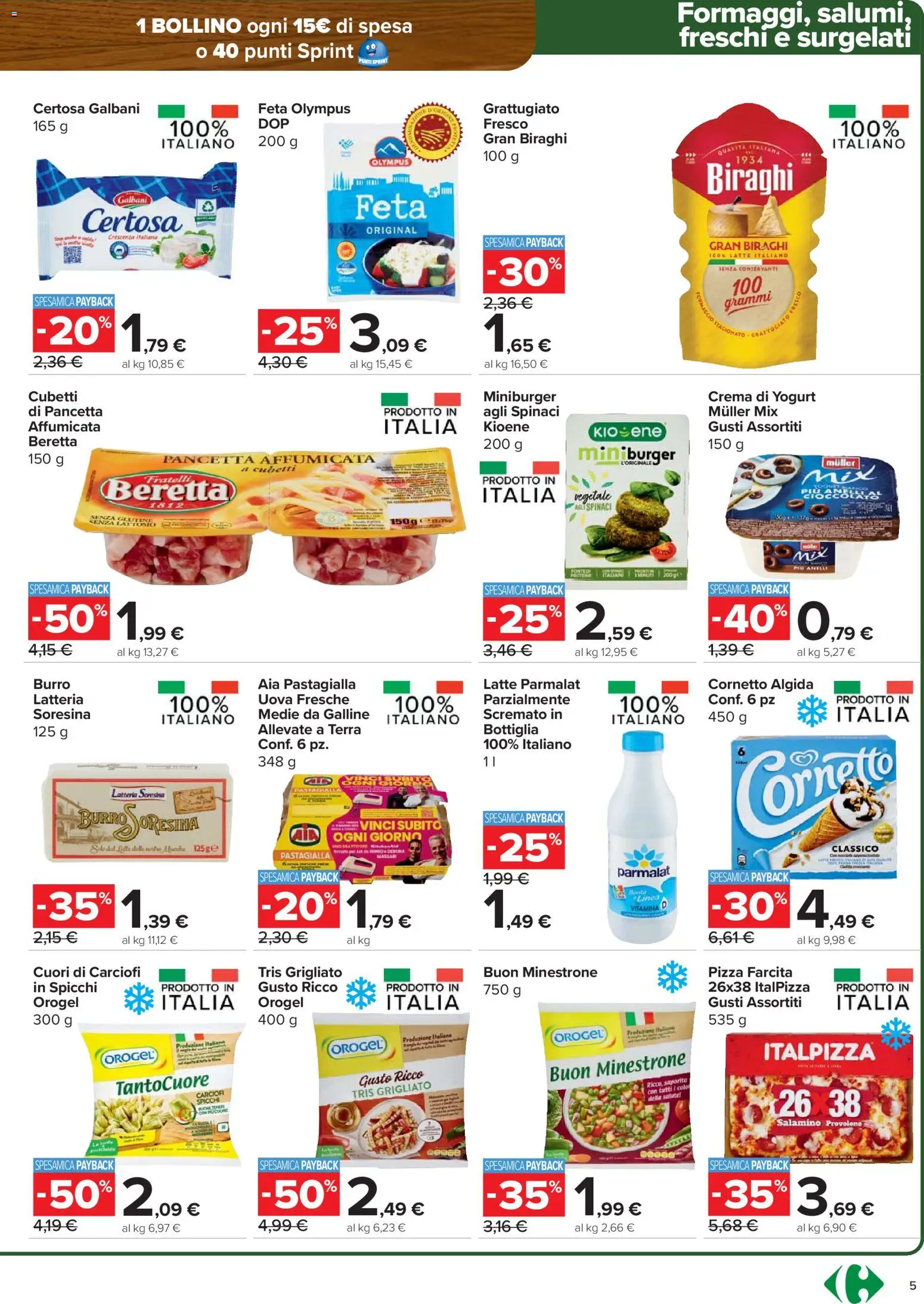 Volantino Carrefour del 12.03.2026 | Pagina: 5 | Prodotti: Provolone, Spinaci, Carciofi, Crescenza