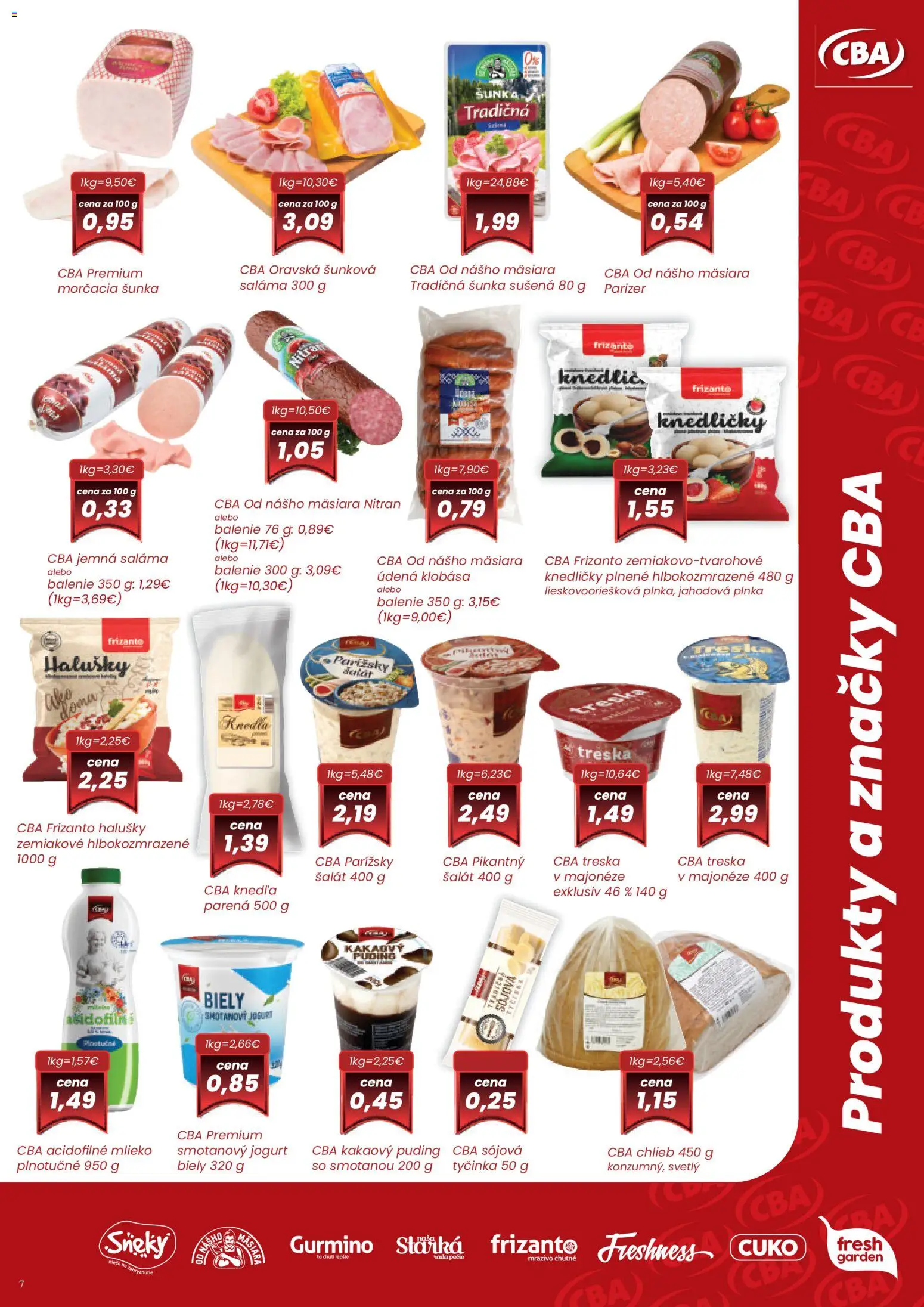 Nové CBA Komfos akcie – leták je platný od 08.01.2026 | Strana: 7 | Produkty: Chlieb, Saláma, Šunka, Puding