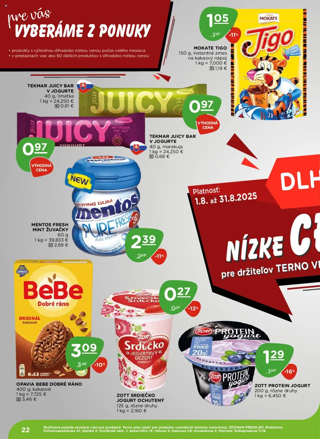 Terno leták │ platný od 21.08.2025 | Strana: 22 | Produkty: Limetka, BeBe Dobré ráno, Jogurt, Protein