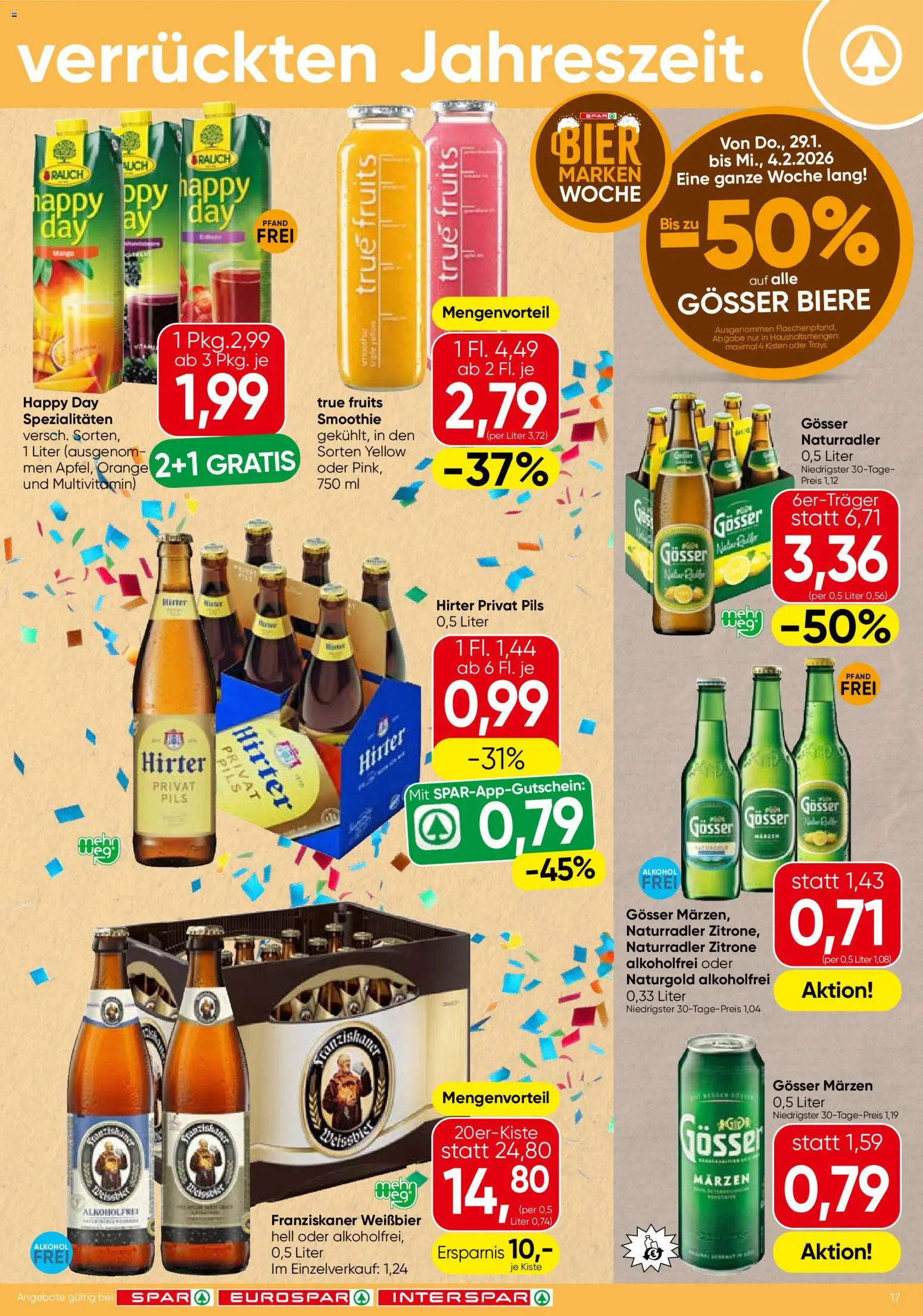 Spar Flugblatt - Vorarlberg gültig ab 29.01.2026 | Seite: 17 | Produkte: Zitrone, Bier, Papier blanc