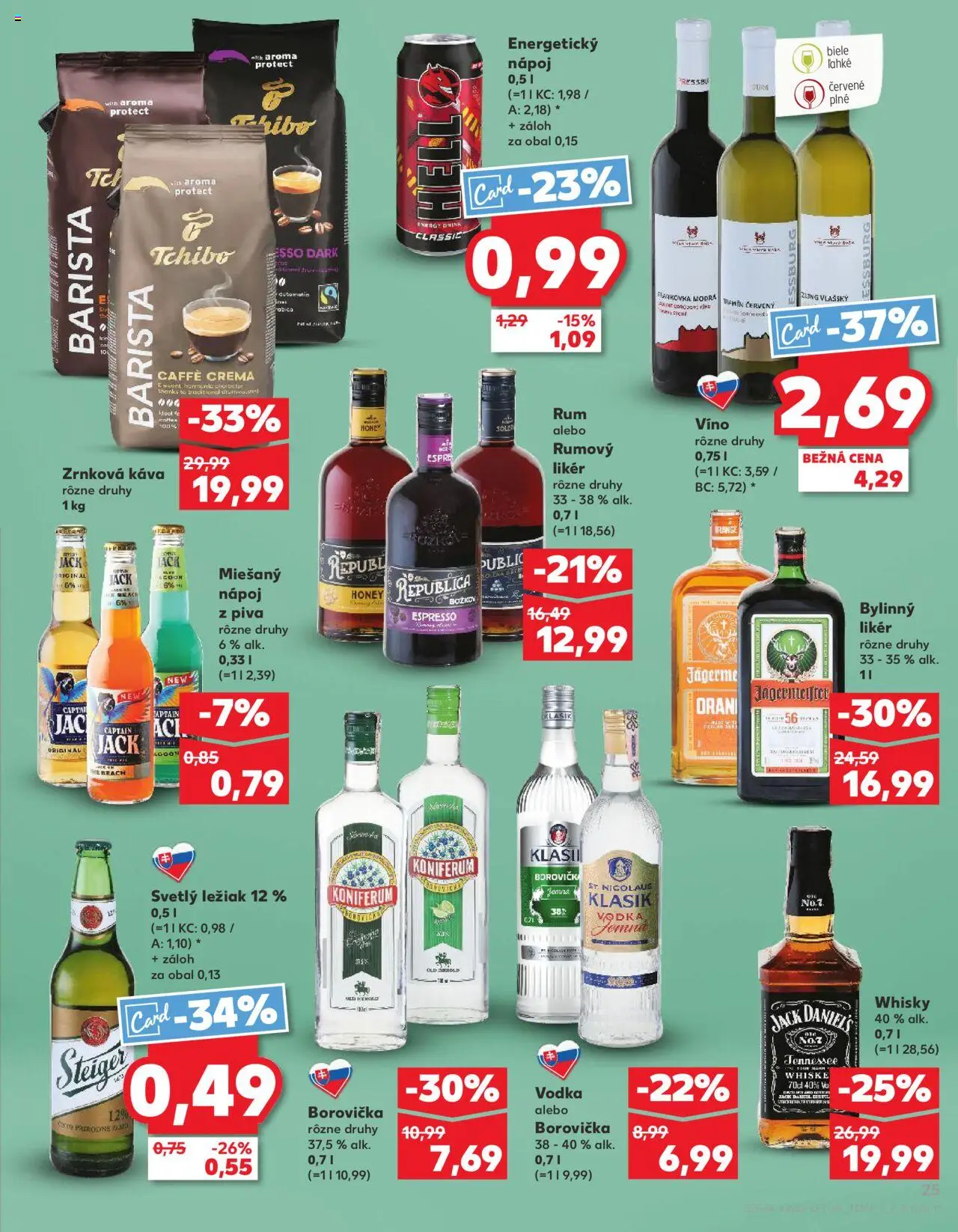 Nové Kaufland akcie – leták je platný od 04.09.2025 | Strana: 25 | Produkty: Jägermeister, Víno, Borovička, Republica