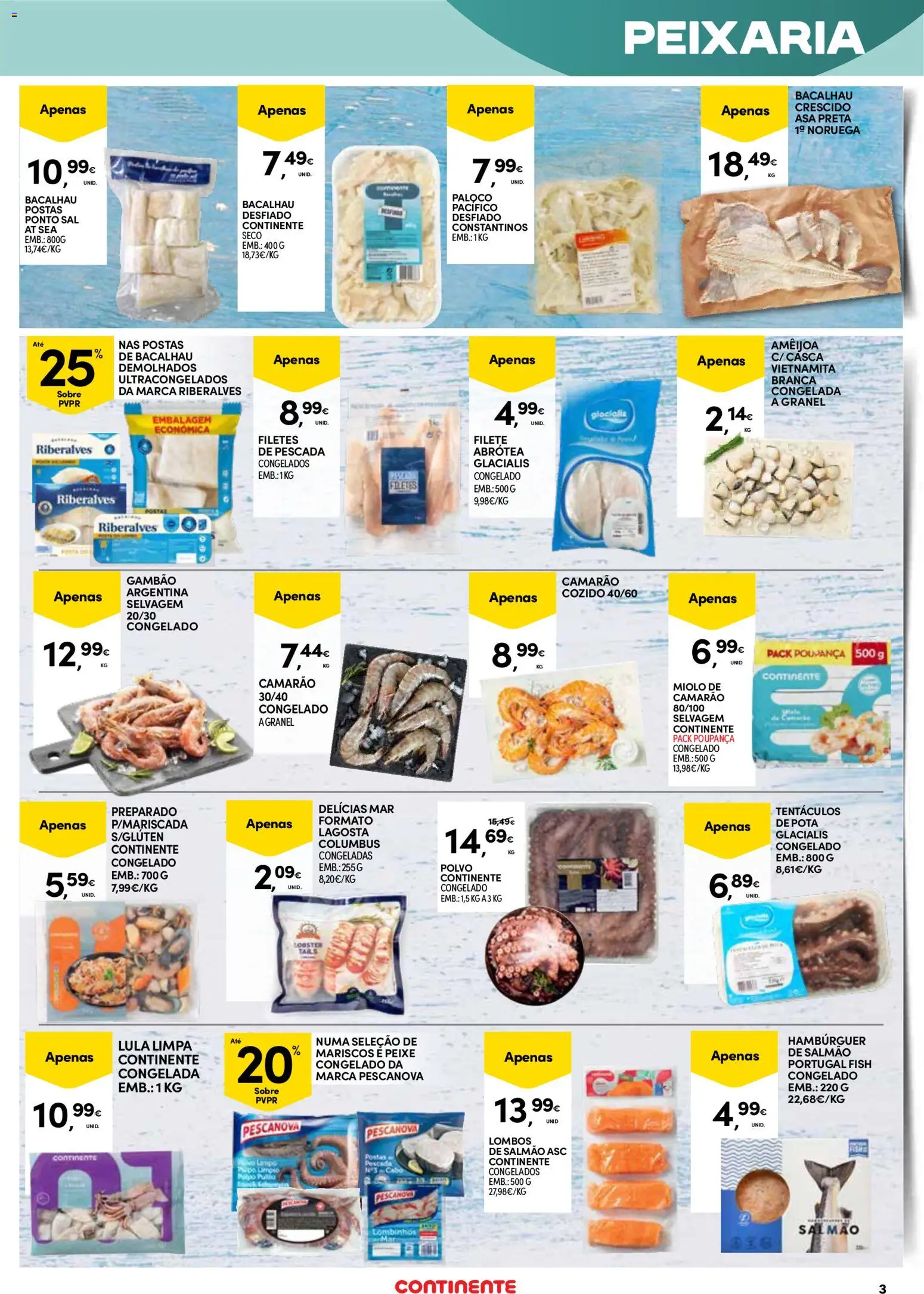 Continente Açores  │ válido de 16.04.2026 | Página: 3 | Produtos: Bacalhau, Polvo, Hambúrguer, Peixe