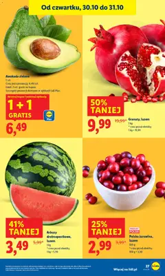Pogląd oferty "Awokado zielone, 1 szt. Limit: 2 szt. gratis na kupon. Szczegóły promocji dostępne w aplikacji Lidl Plus." - ważna od 30.10.2025 | Strona: 29 | Produkty: Awokado