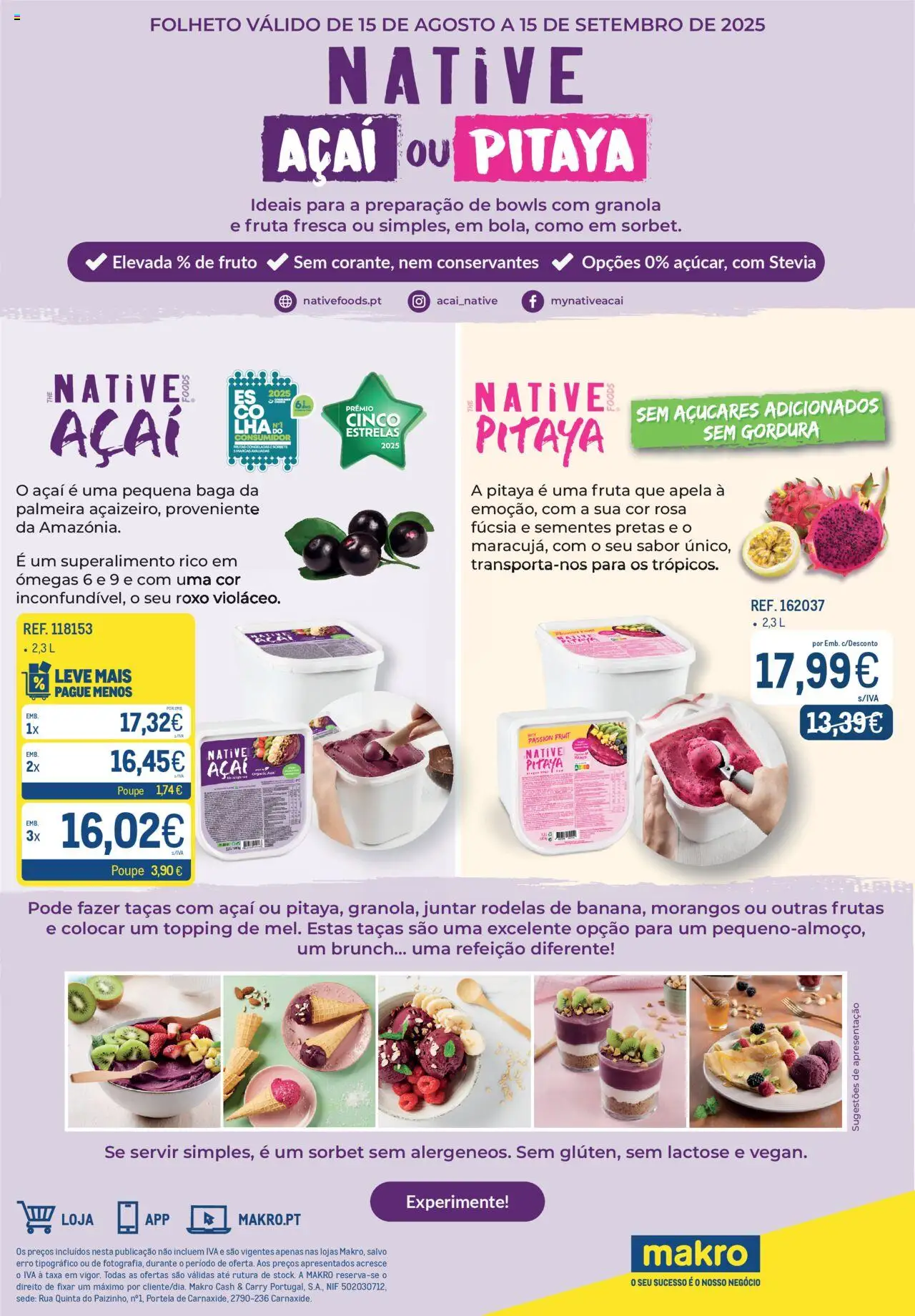 Makro Monofolha Native │ válido de 15.08.2025 | Página: 1 | Produtos: Açai, Taças, Granola, Morangos