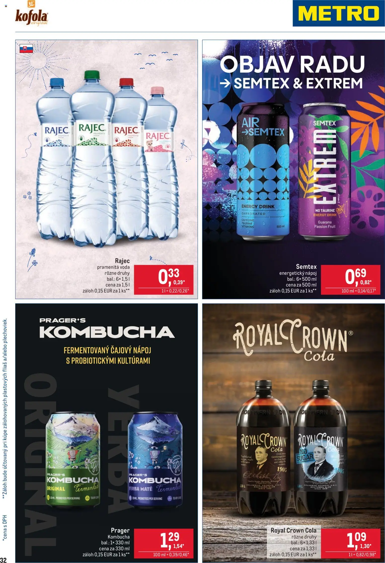 Nové Metro akcie – leták je platný od 05.11.2025 | Strana: 32 | Produkty: Rajec, Voda, Cola, Energetický nápoj