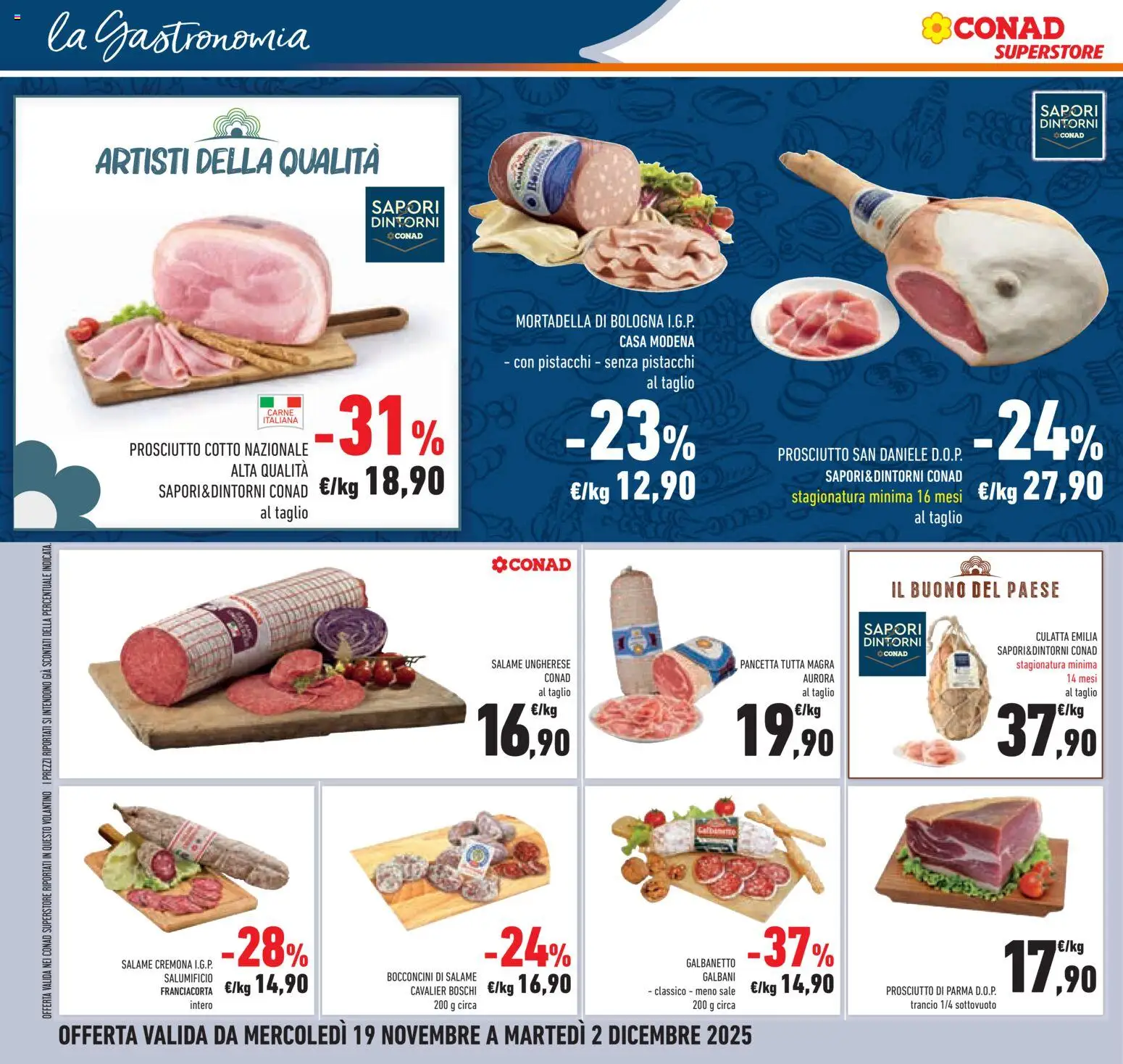 Volantino Conad del 19.11.2025 | Pagina: 18 | Prodotti: Pancetta, Sale, Prosciutto, Mortadella