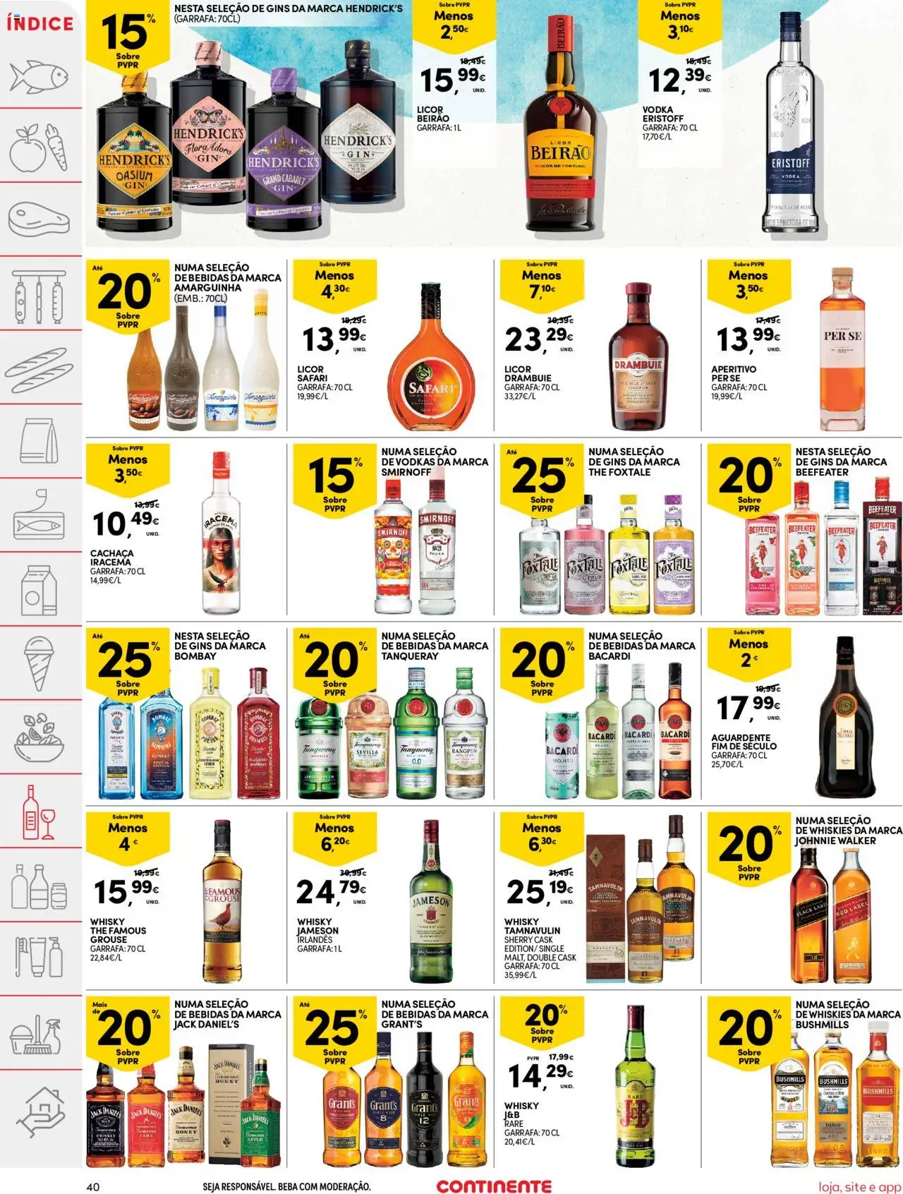 Continente folheto │ válido de 22.07.2025 | Página: 40 | Produtos: Whisky, Cachaça, Licor, Gin