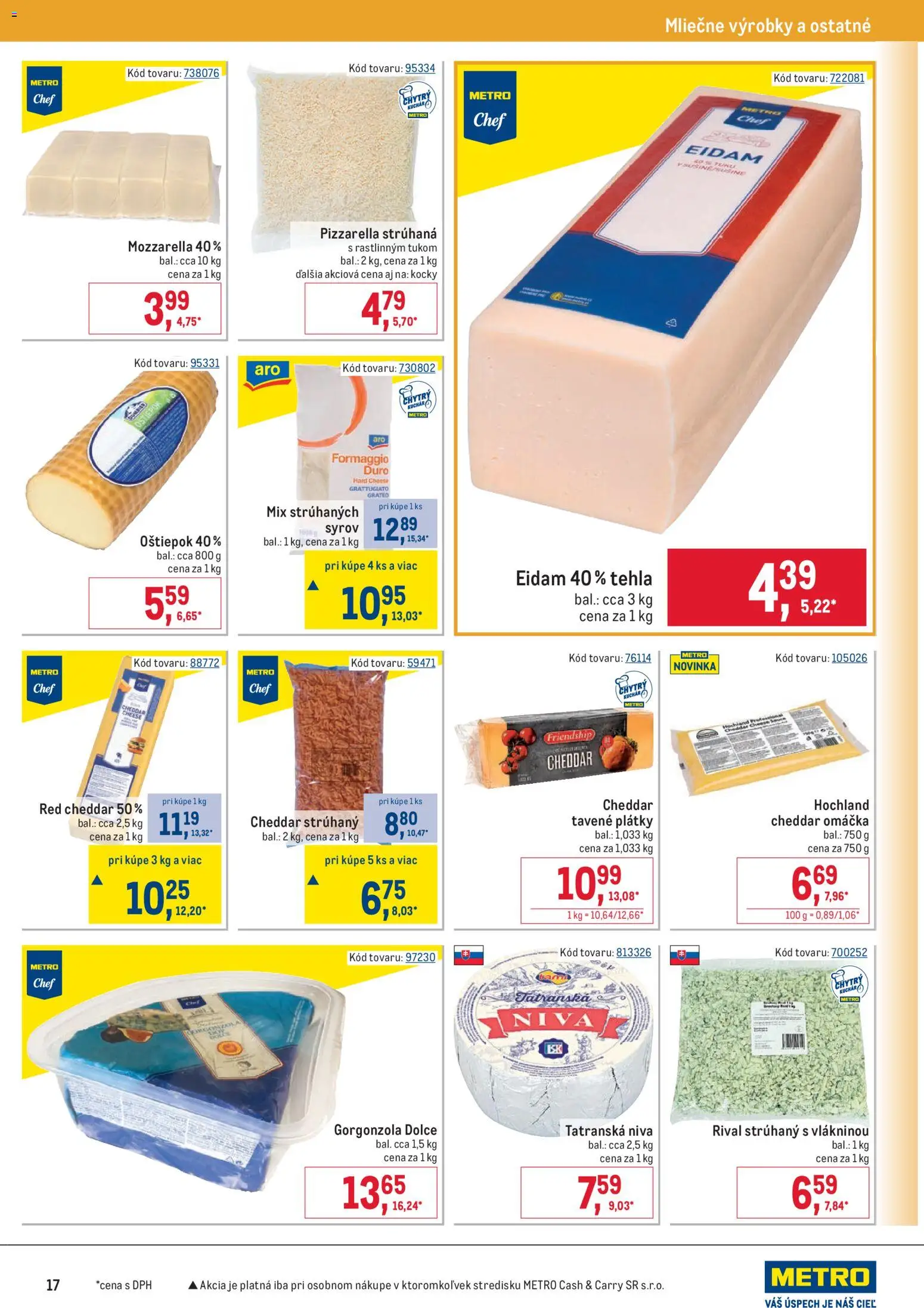 Nové Metro akcie – leták je platný od 22.04.2026 | Strana: 17 | Produkty: Eidam, Mozzarella, Omáčka
