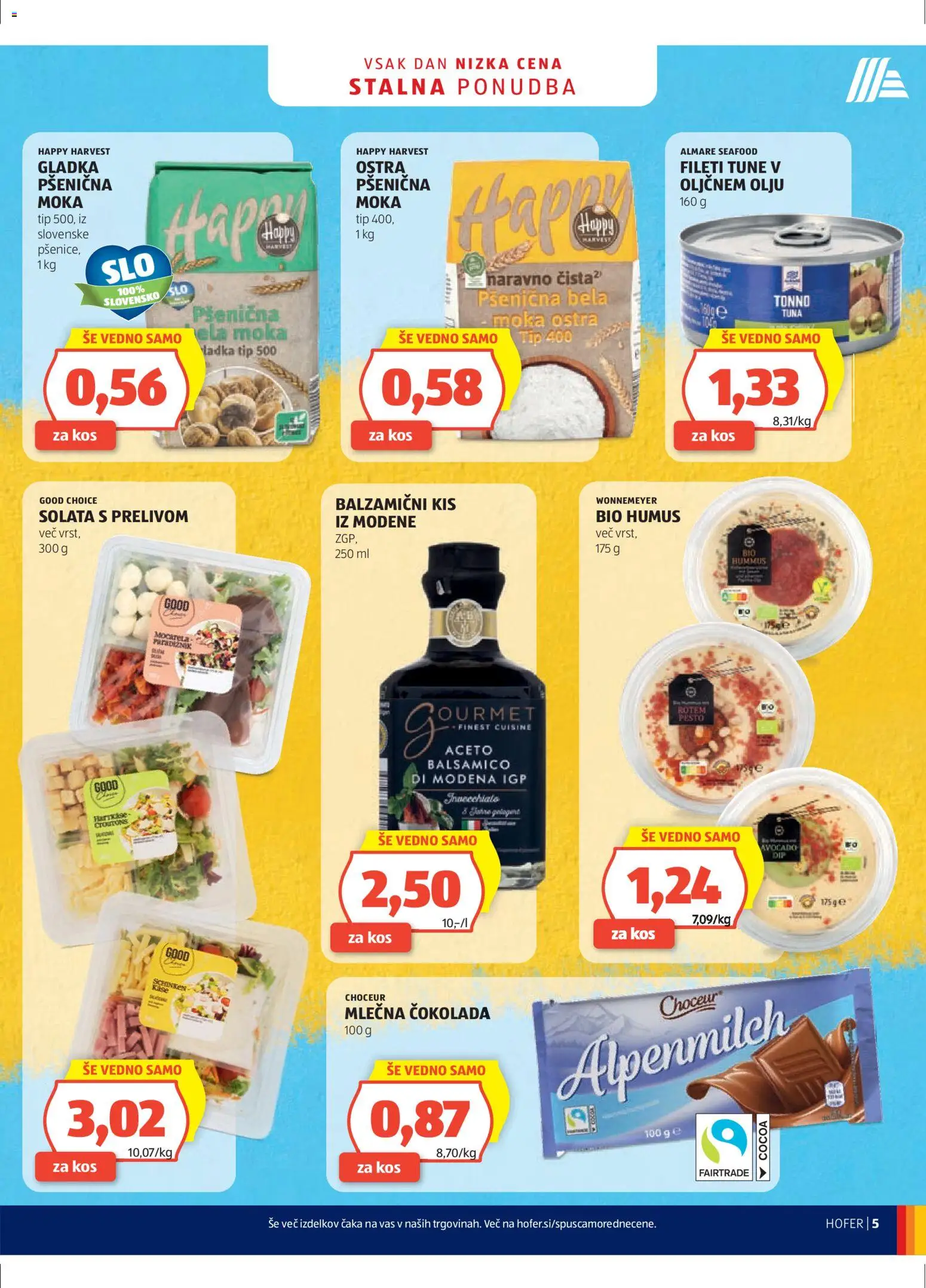 Hofer SI katalog | vrijedi od 11.03.2026 | Stranica: 5 | Proizvodi: Čokolada, Tuna, Balsamico, Humus