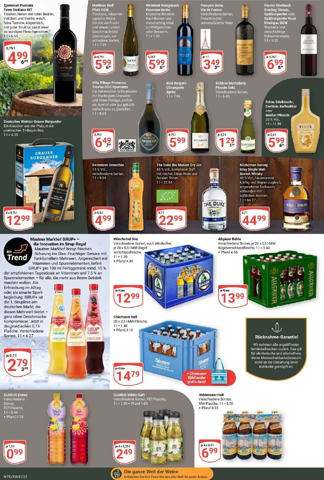 Globus prospekt Neutraubling	 - gültig ab dem 28.07.2025 | Seite: 18 | Produkte: Sekt, Prosecco, Saft, Gin