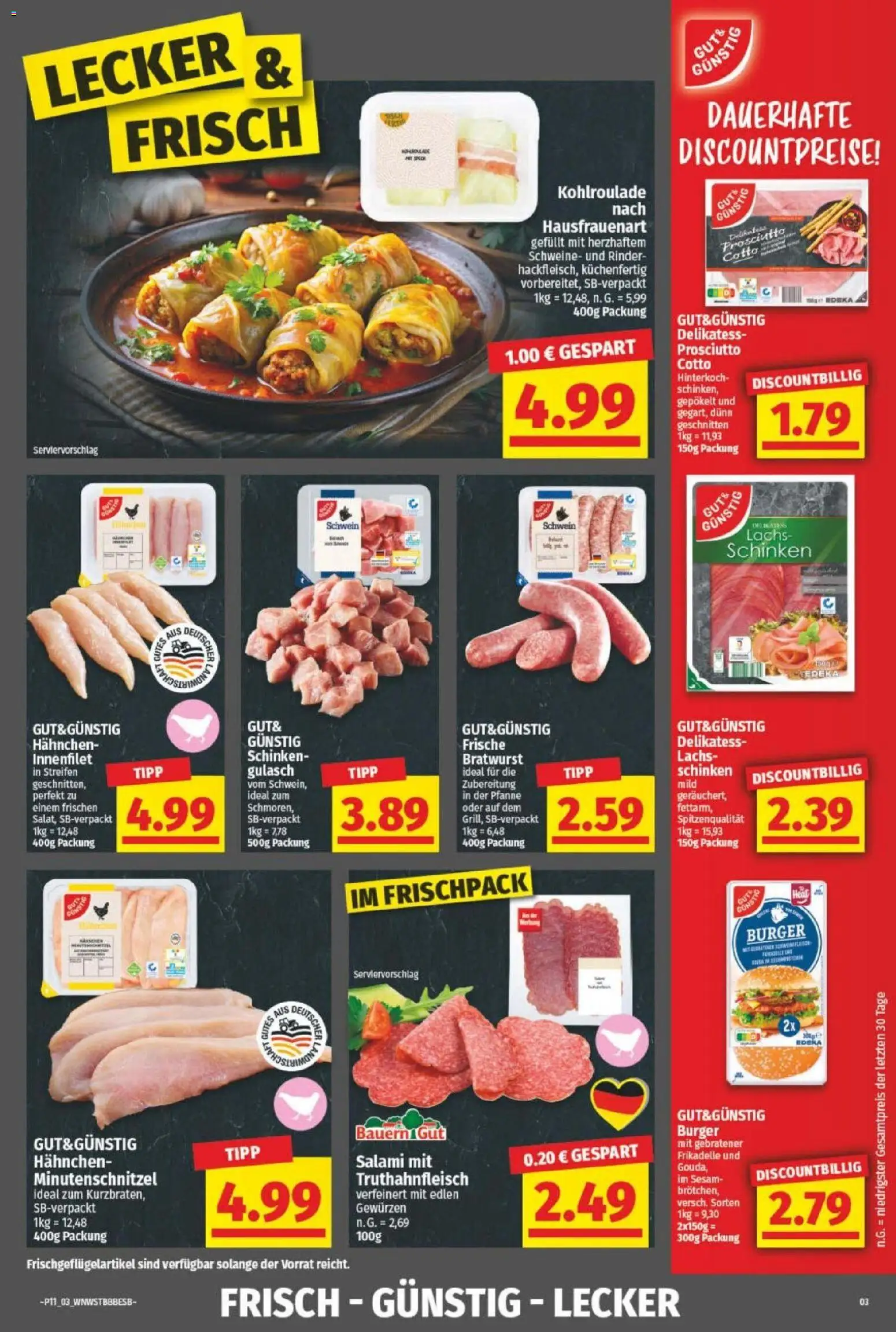 NP Discount Prospekt – gültig ab 09.03.2026 | Seite: 3 | Produkte: Bratwurst, Burger, Lachs, Schinken