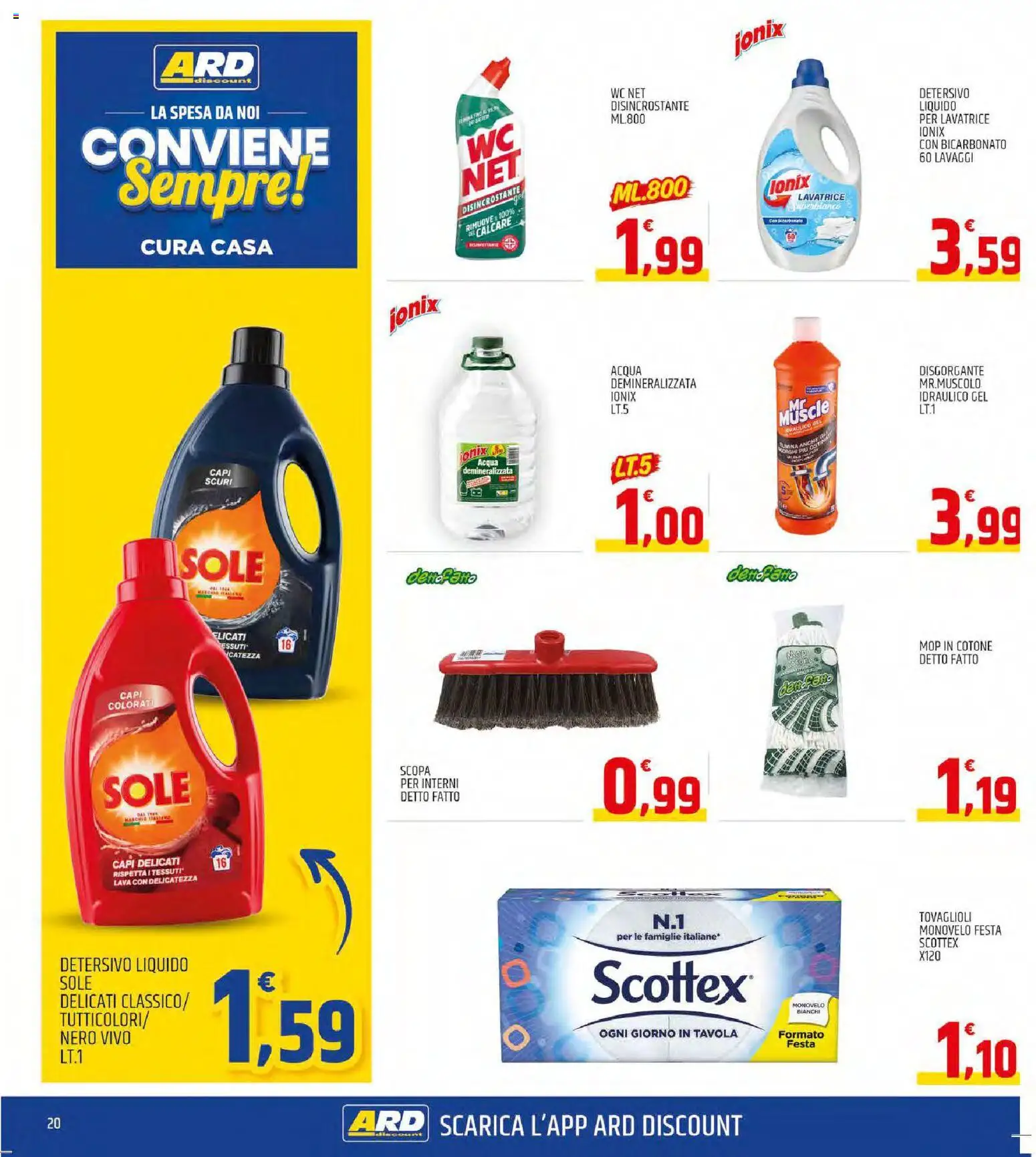 Volantino ARD Discount del 03.11.2025 | Pagina: 20 | Prodotti: Acqua, Lavatrice, Scopa, WC