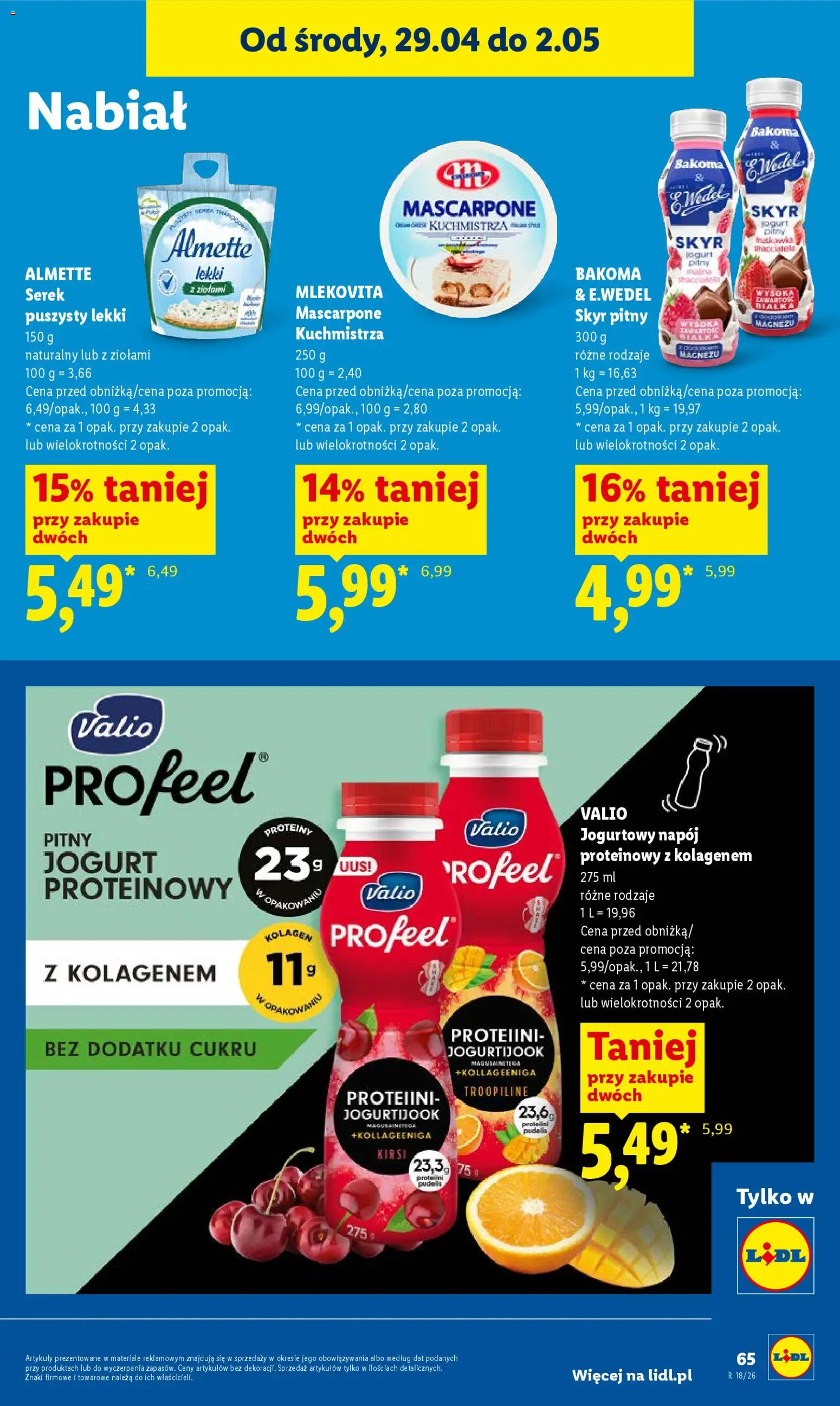 Lidl Polsko leták od 29.04.2026 | Strana: 65 | Produkty: Skyr jogurt, Skyr, Kolagen, Proteiny