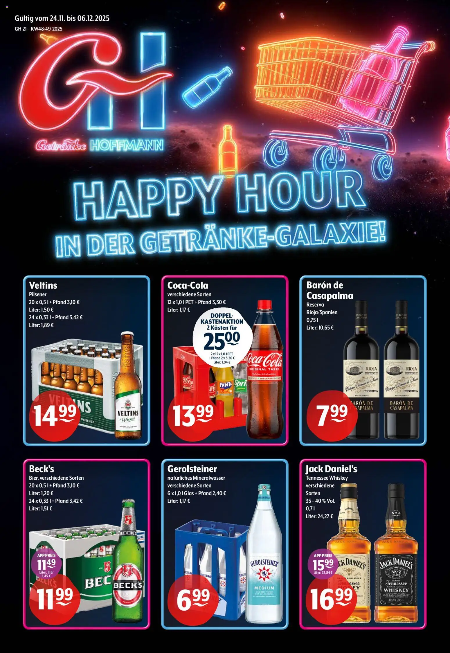Getränke Hoffmann - Hamburg – gültig ab 24.11.2025 | Seite: 1 | Produkte: Coca cola, Jack Daniel's, Mineralwasser, Veltins