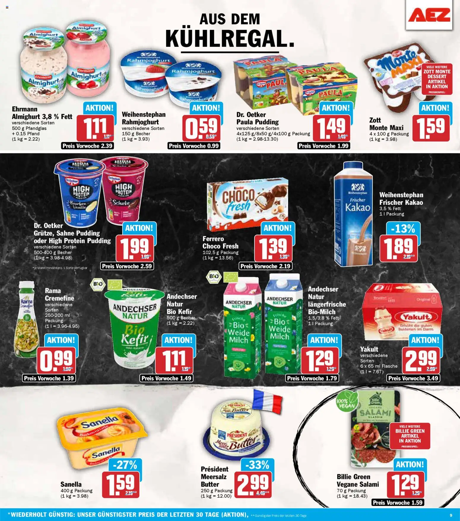AEZ Prospekt 	 – gültig ab 10.11.2025 | Seite: 9 | Produkte: High protein pudding, Milch, Butter, Sanella