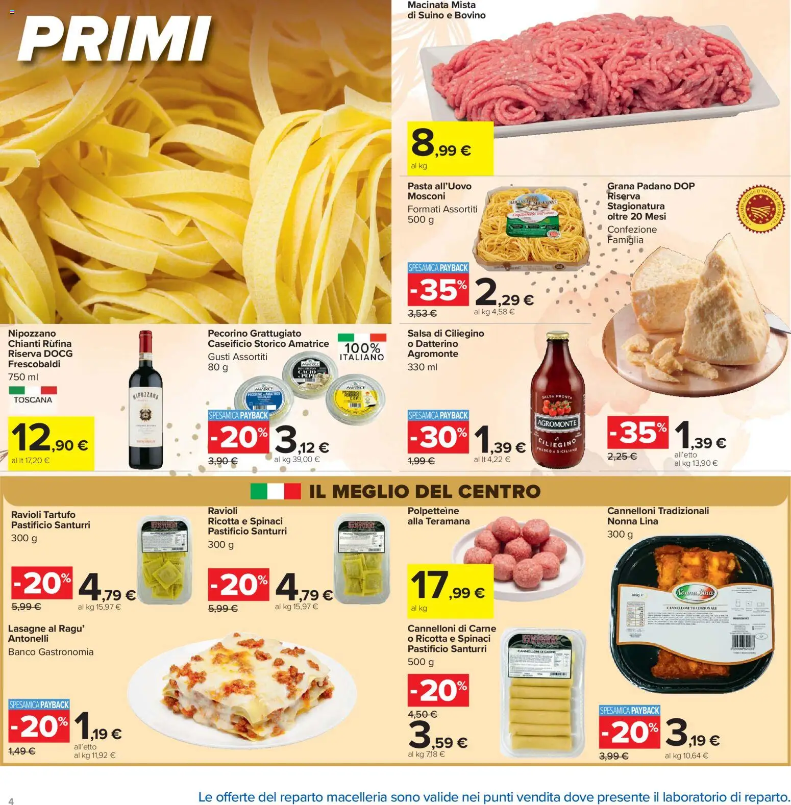 Volantino Carrefour del 24.03.2026 | Pagina: 4 | Prodotti: Spinaci, Grana Padano, Ricotta, Pecorino