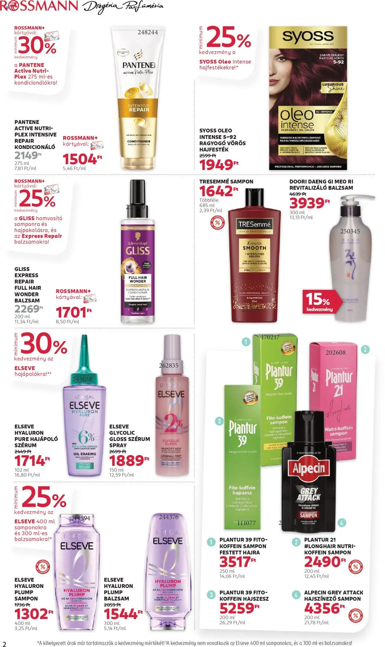 Rossmann akciós ujság - amely érvényes a következő dátumtól: 20.10.2025 | Oldal: 2 | Termékek: Hajszesz, Sampon, Kondicionáló, Hal