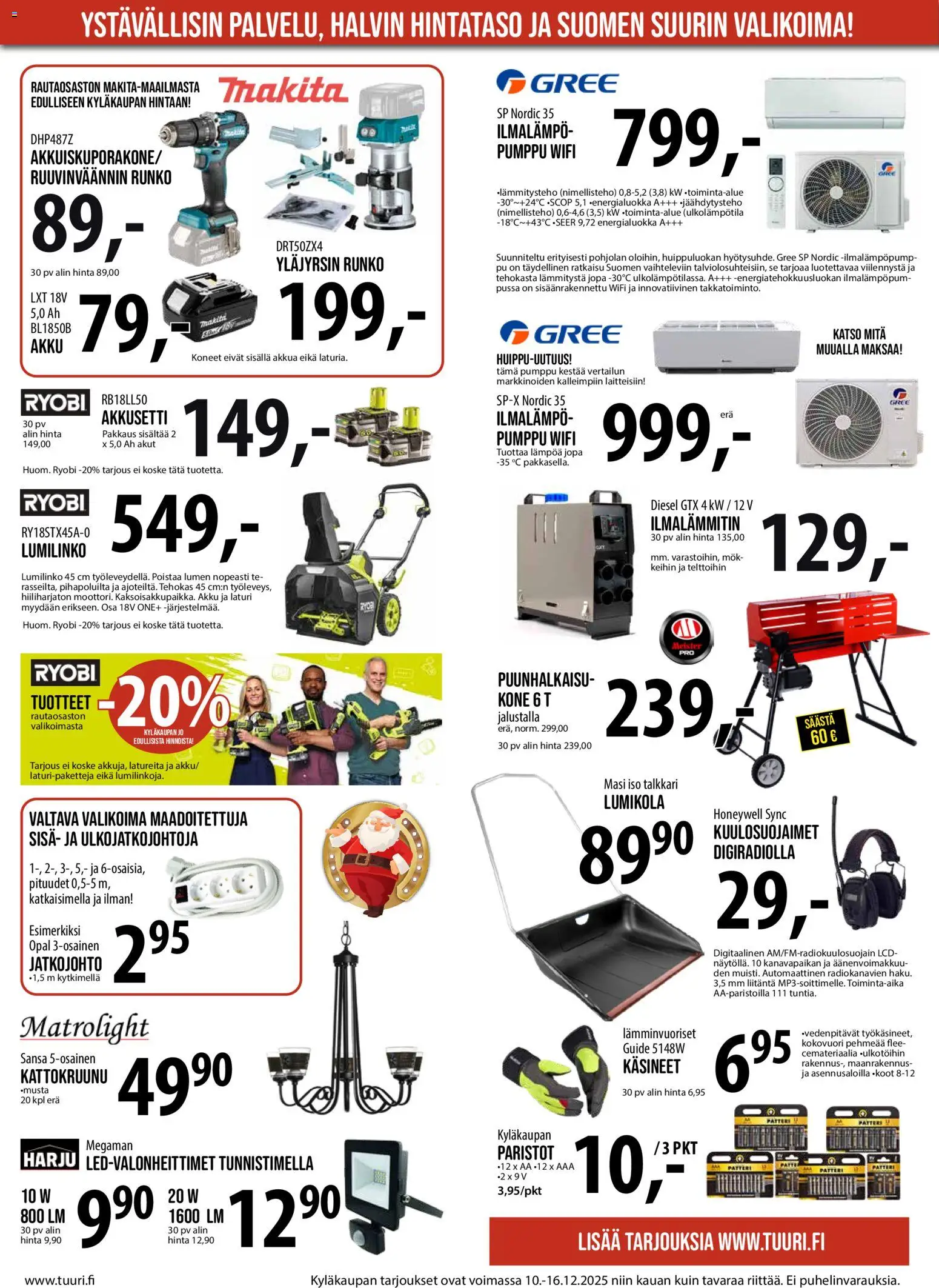 Tuuri tarjoukset – voimassa 10.12.2025 alkaen | Sivu: 11 | Tuotteet: Akku, Paristot, Käsineet, Laturi
