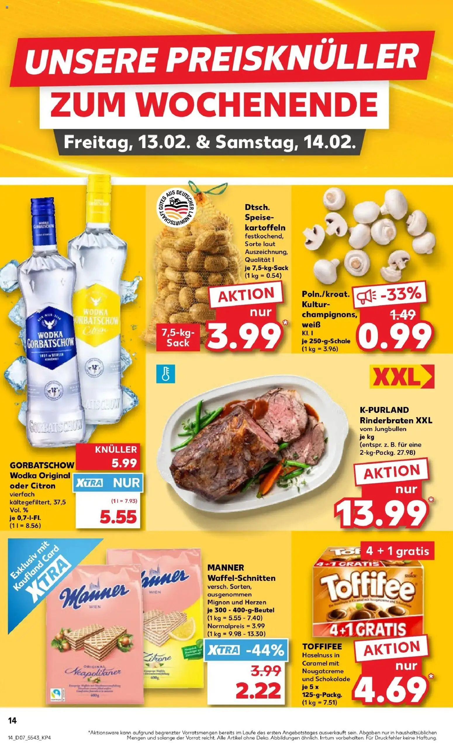 Kaufland prospekt Marktredwitz	 – gültig ab 12.02.2026 | Seite: 22 | Produkte: Rinderbraten, Kartoffeln, Toffifee, Vodka
