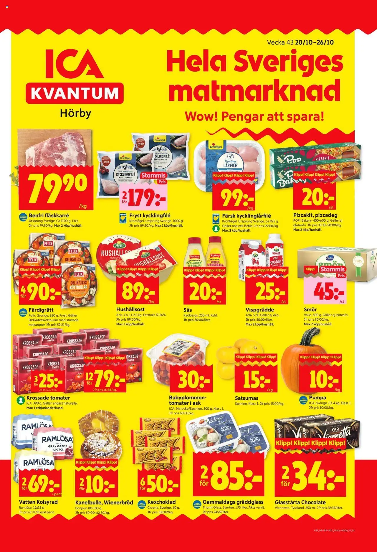ICA Kvantum reklamblad aktuell från 20.10.2025 | Sida: 1 | Produkter: Smör, Tomater, Pizzakit, Grädde