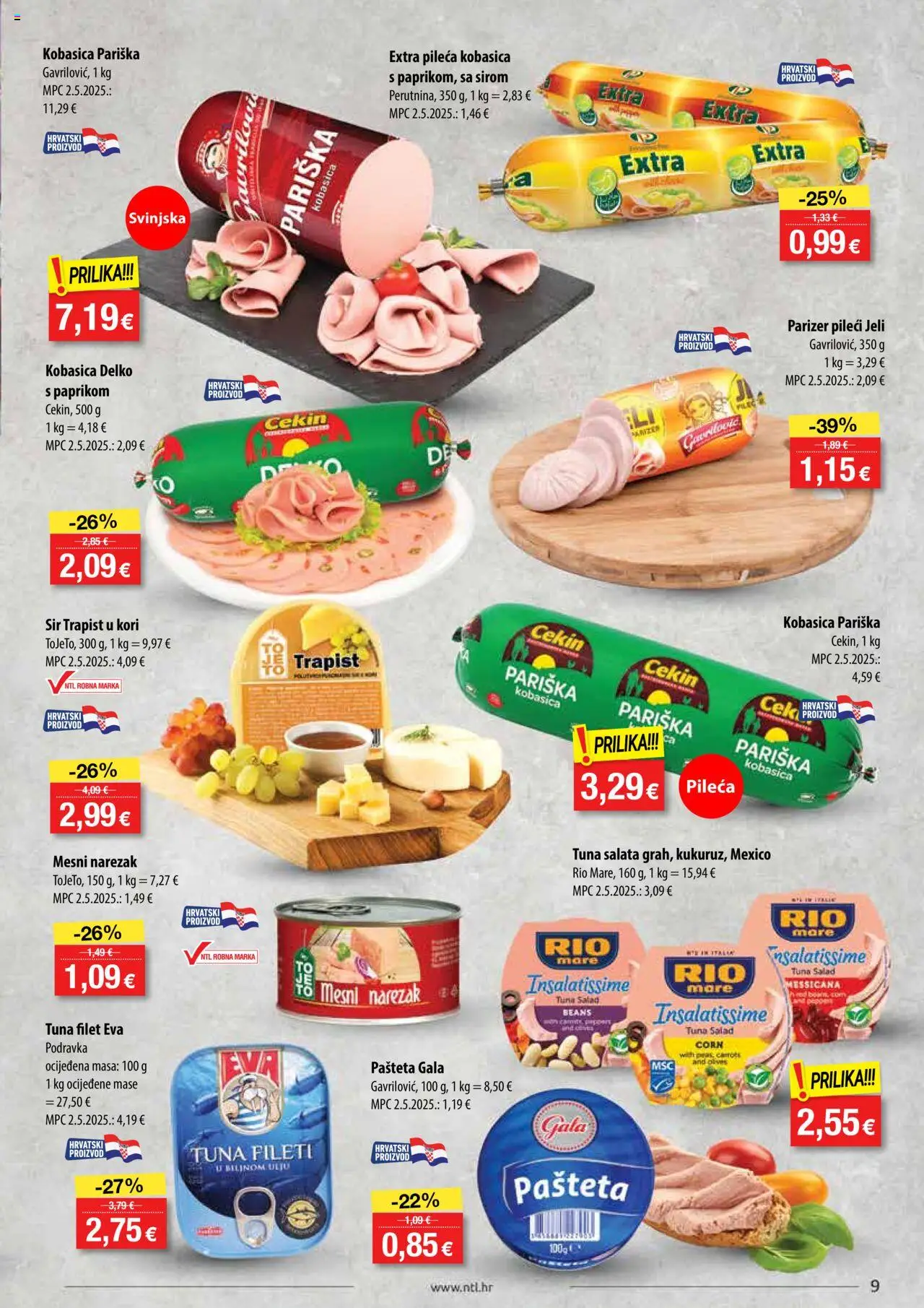 NTL katalog | vrijedi od 30.07.2025 | Stranica: 9 | Proizvodi: Podravka, Narezak, Kobasica, Tuna