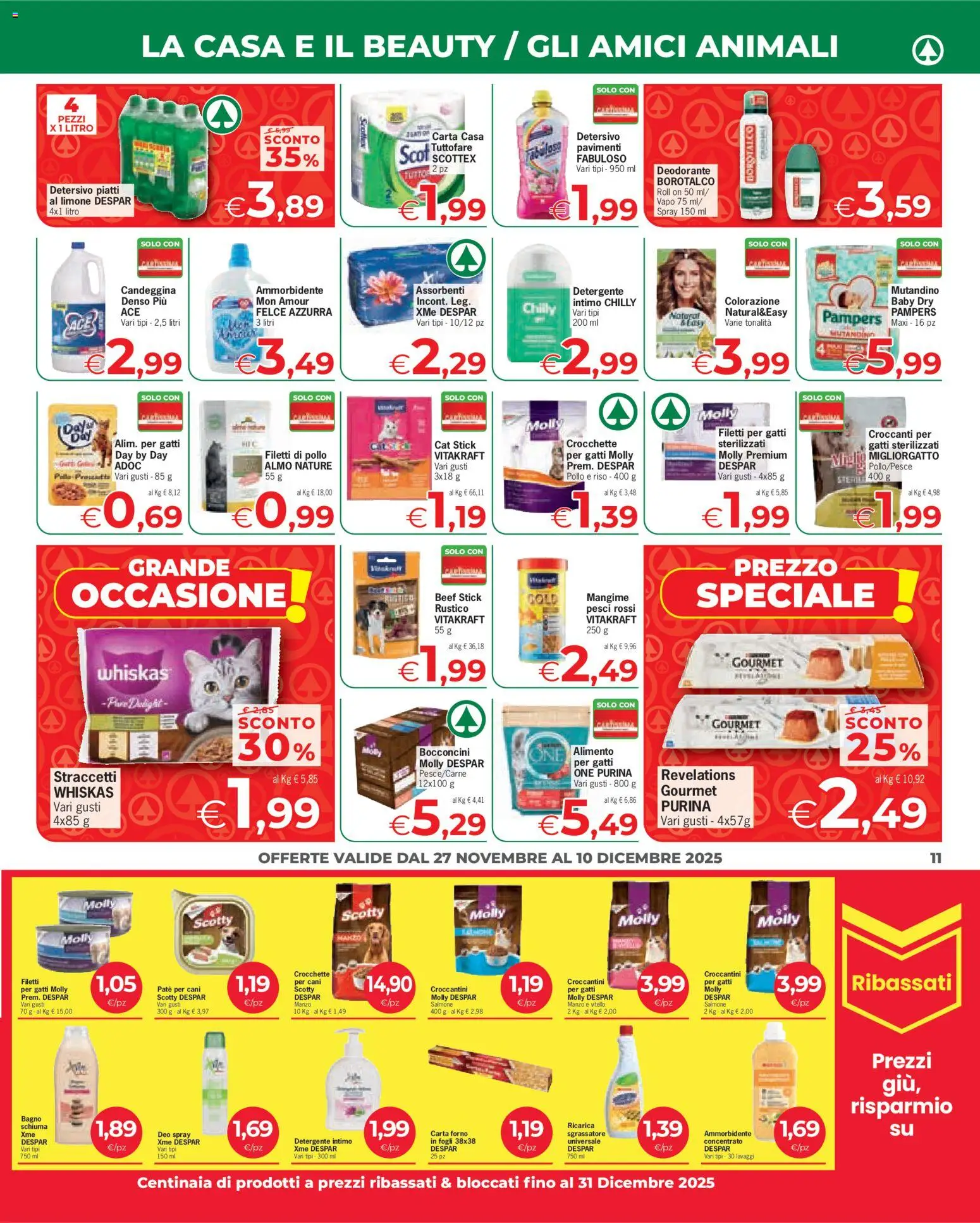 Volantino Despar del 27.11.2025 | Pagina: 11 | Prodotti: Manzo, Intimo, Limone, Pampers