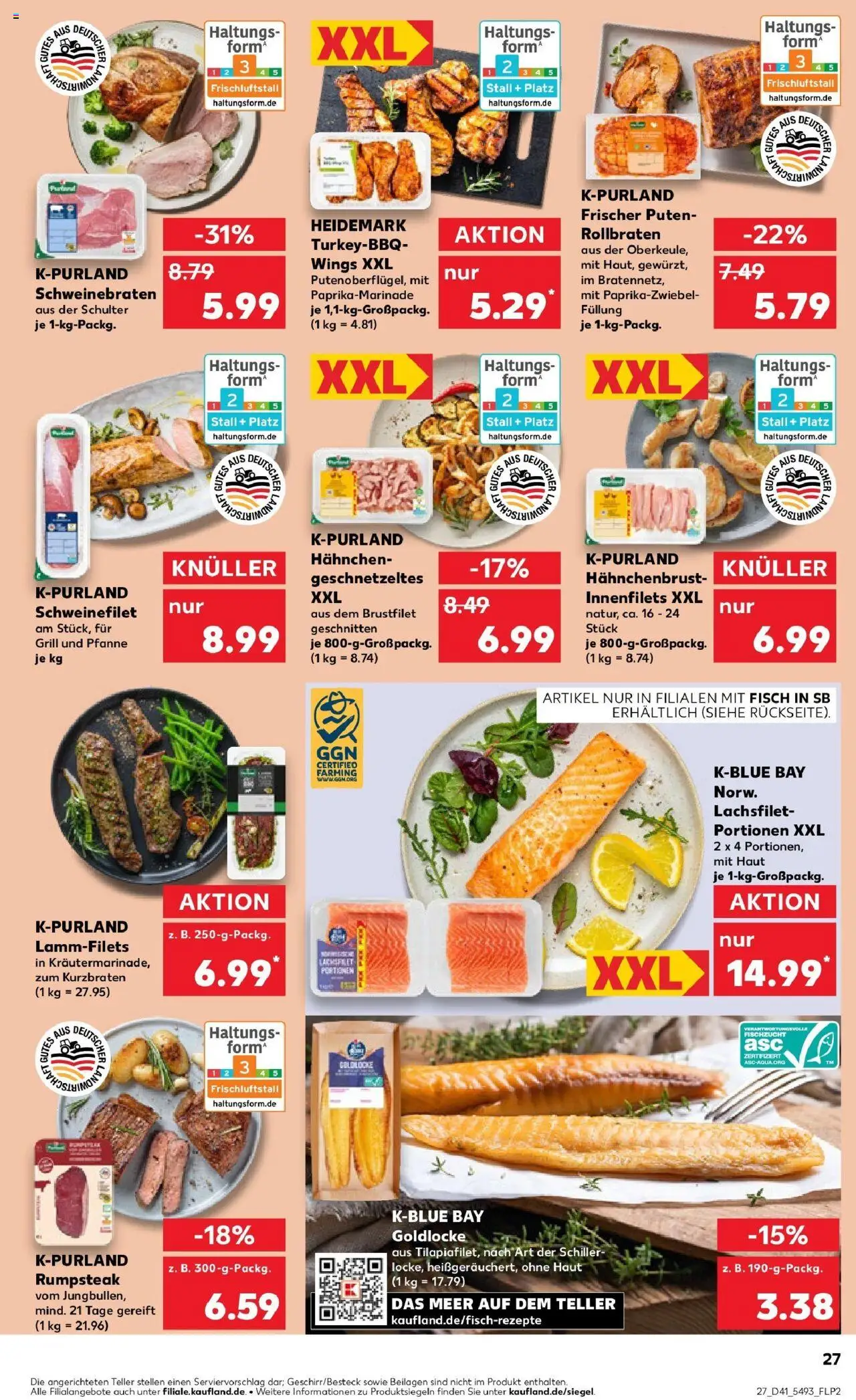 Kaufland prospekt Straubing	 – gültig ab 09.10.2025 | Seite: 27 | Produkte: Rumpsteak, Hahnchen, Schweinefilet, Fisch
