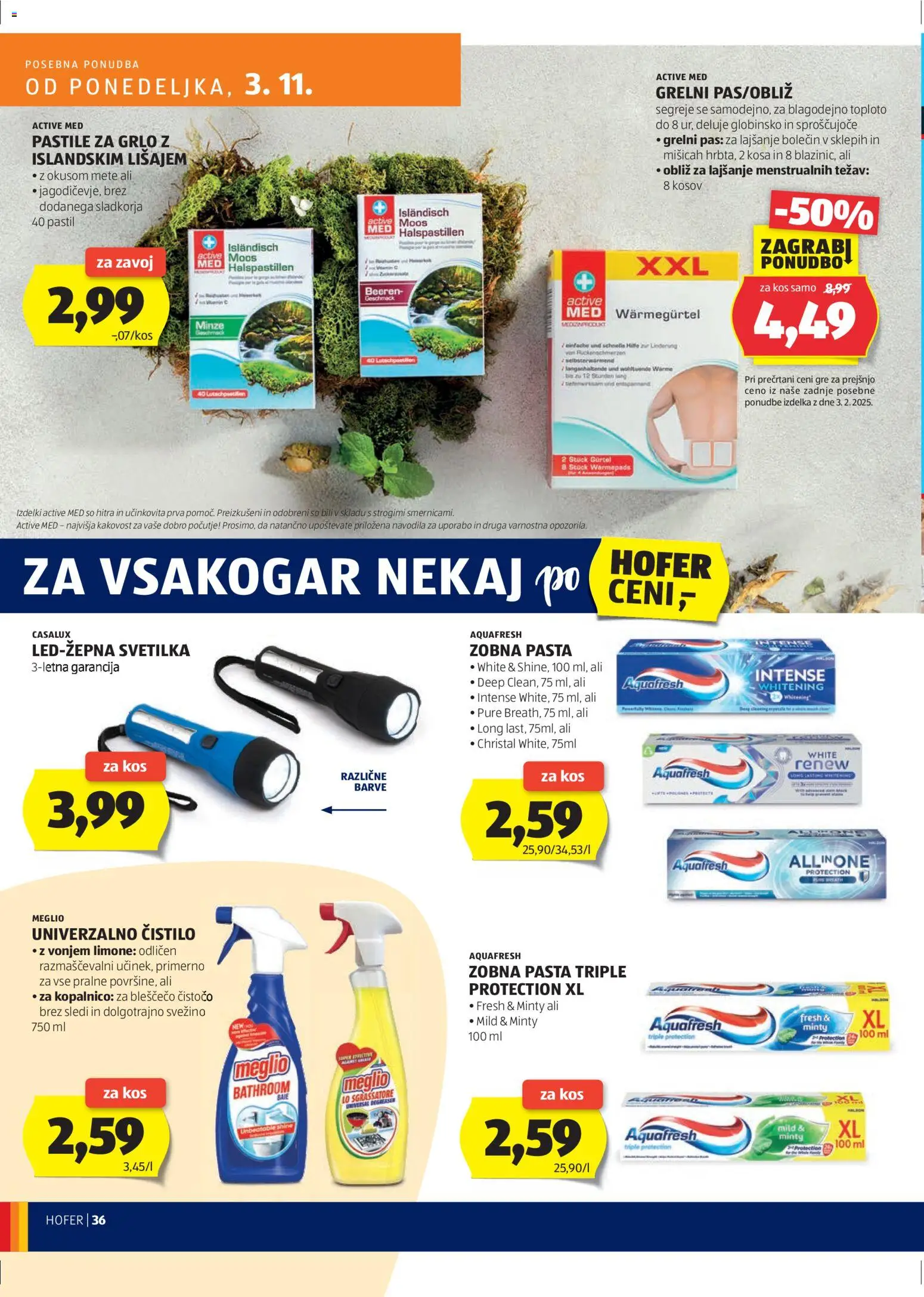 Novi Hofer katalog ponudbe – veljaven od 30.10.2025 | Stran: 36 | Izdelki: Kos, Svetilka, Zobna pasta, Pas