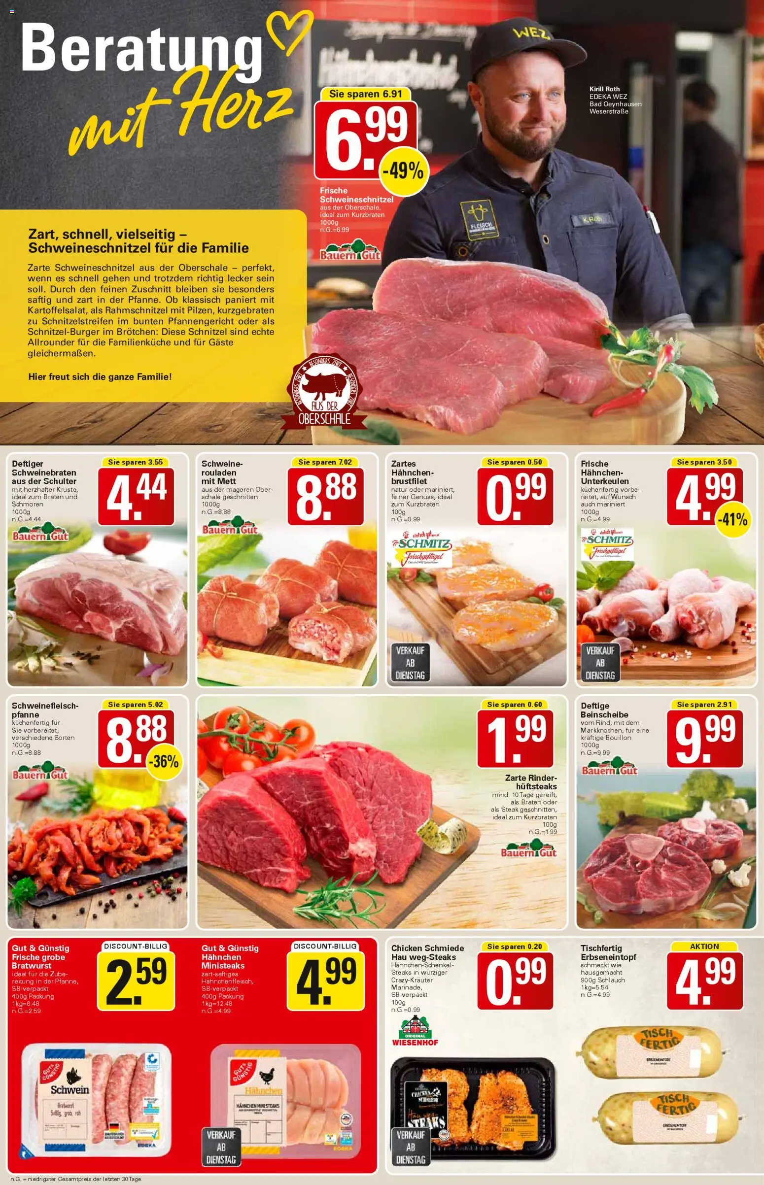 WEZ Prospekt – gültig ab 09.03.2026 | Seite: 4 | Produkte: Hahnchenschenkel, Bratwurst, Schnitzel, Schweinefleisch