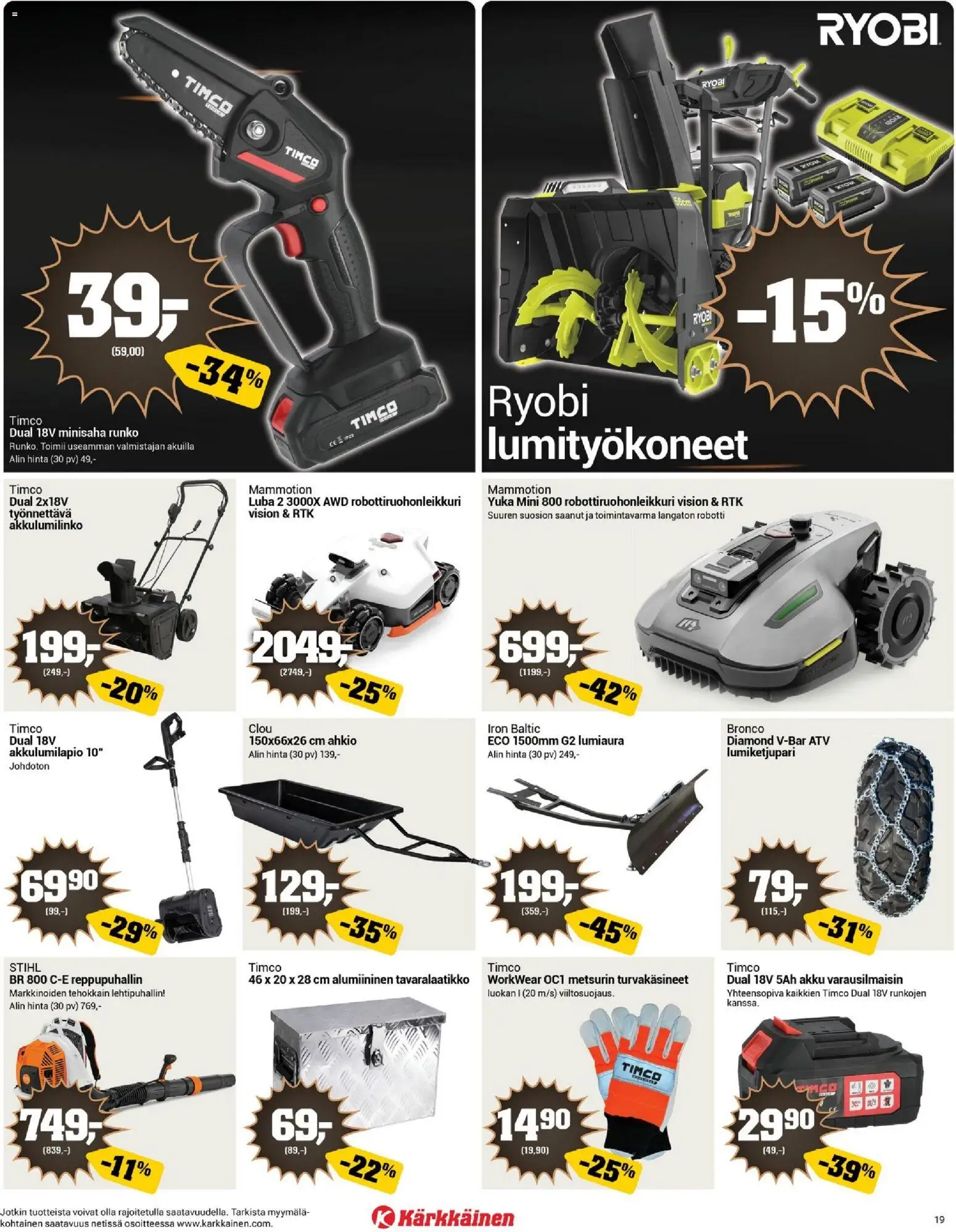 Kärkkäinen - Black Friday – voimassa 19.11.2025 alkaen | Sivu: 19 | Tuotteet: Robotti, Robottiruohonleikkuri, Akku, Lehtipuhallin