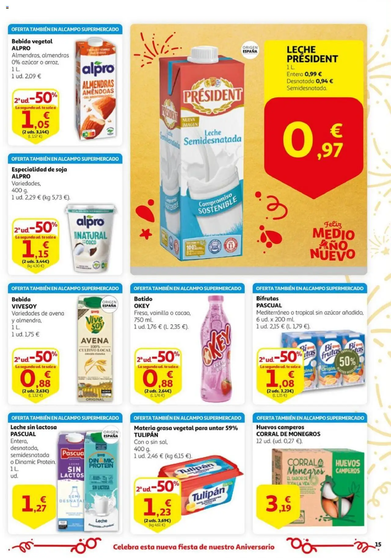 Alcampo - HG Unificado Nacional  │ válido desde el 03.06.2025 | Página: 15 | Productos: Leche sin lactosa, Huevos, Τυρόπιτα, Té
