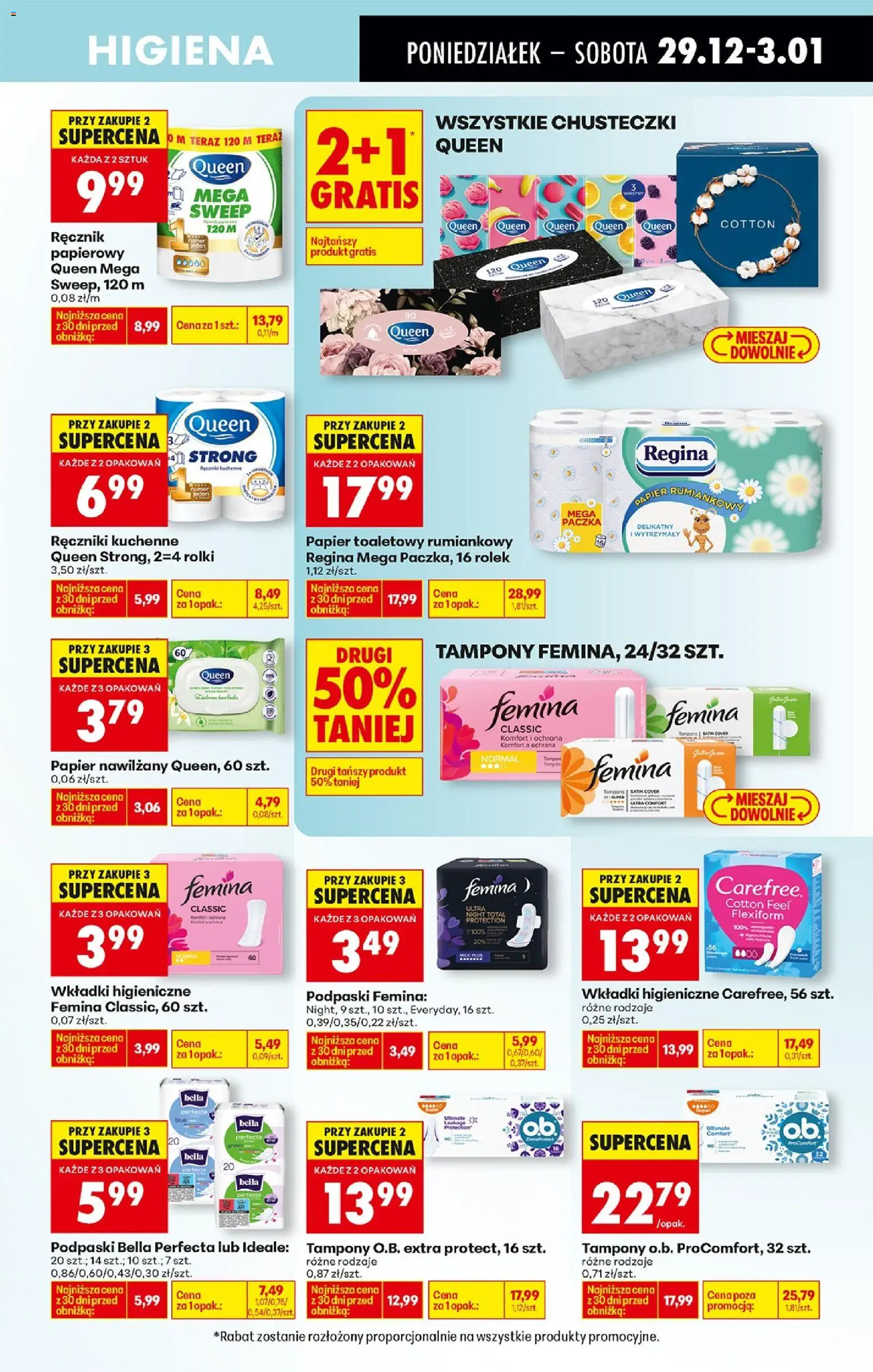 Biedronka gazetka od 29.12.2025 | Strona: 71 | Produkty: Podpaski bella, Rolki, Podpaski femina, Wkładki higieniczne femina